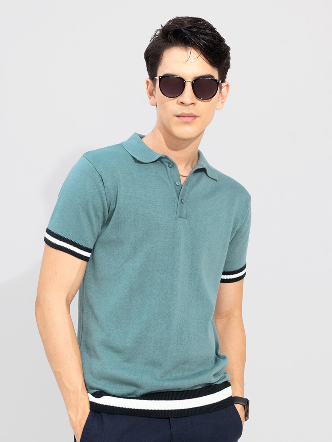 

Snitch Men's Green Polo Collar Slim Fit T-shirt