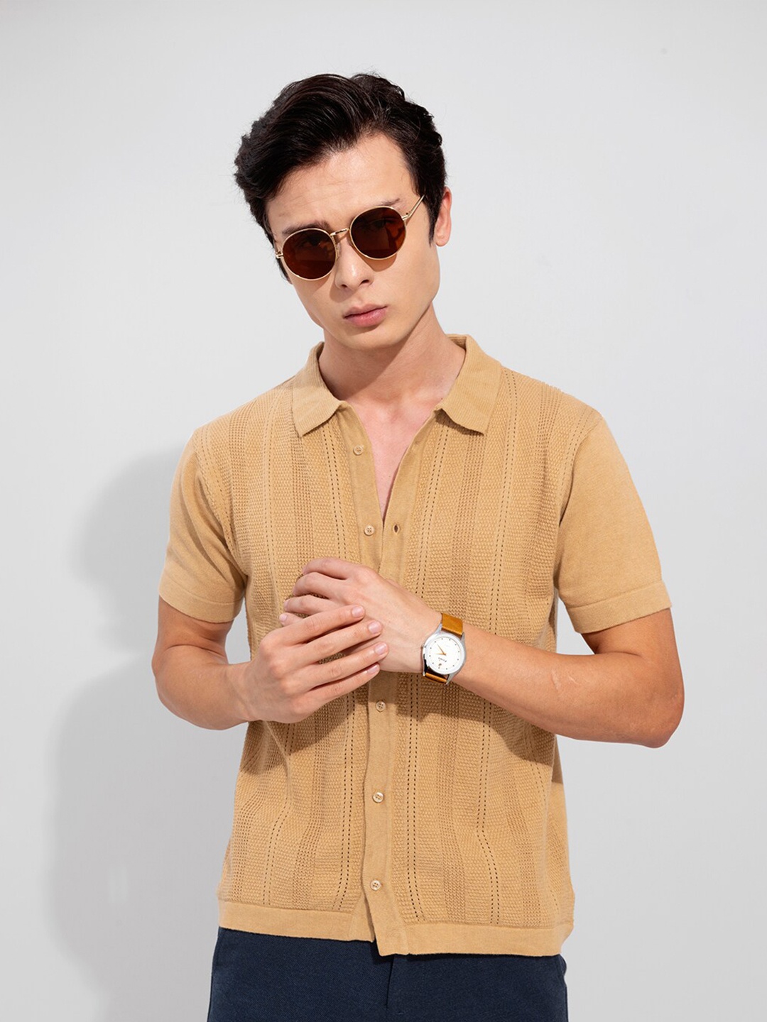 

Snitch Men's Beige Slim Fit Shirt