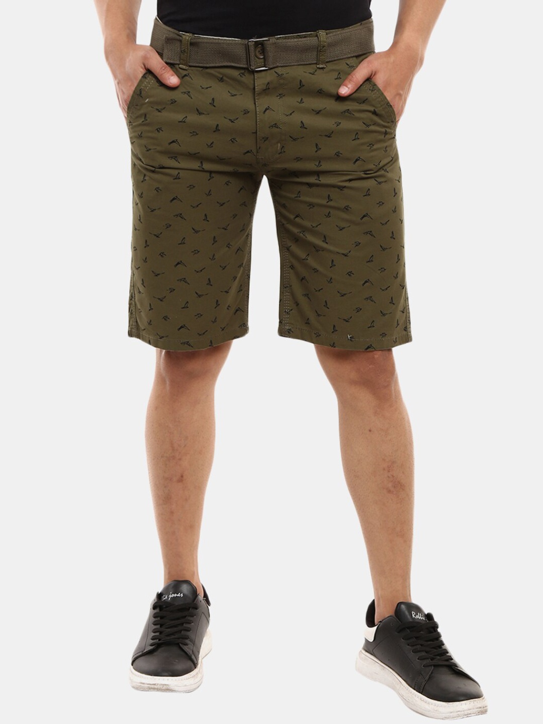

V-Mart Men Olive Green Animal Printed Outdoor Chino Shorts