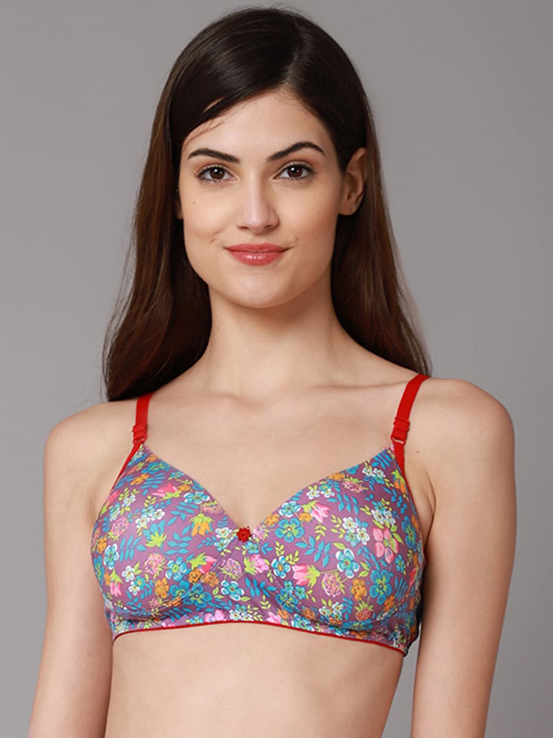 

PrettyCat Women Purple & Red Floral Bra Lightly Padded