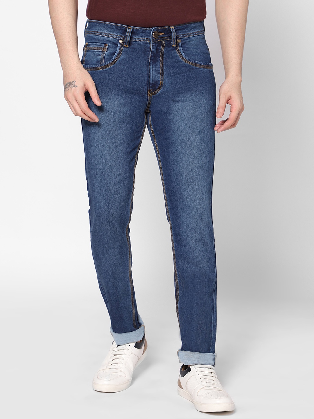 

HJ HASASI Men Blue Slim Fit Heavy Fade Stretchable Jeans