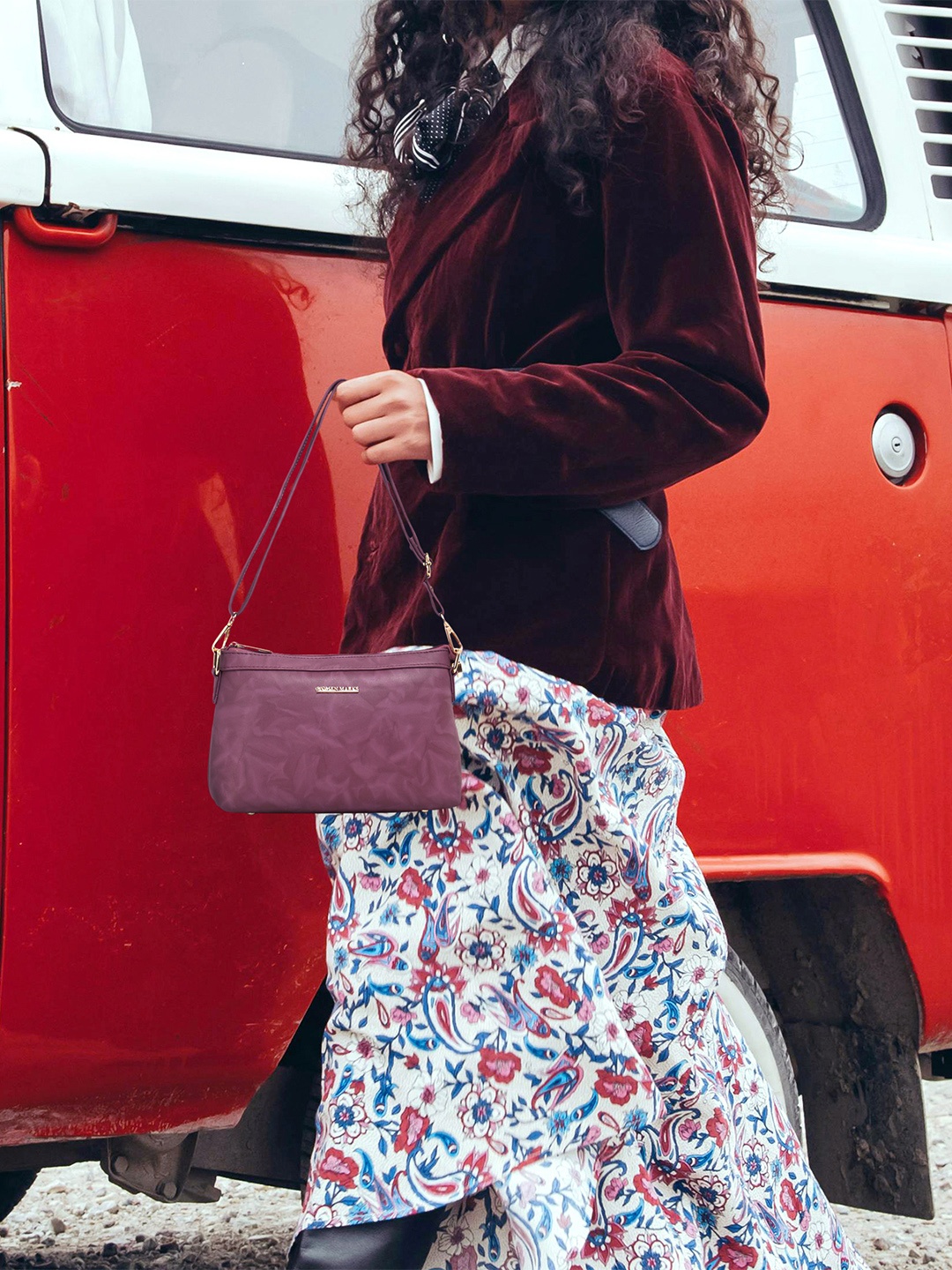 

WOMEN MARKS Purple PU Oversized Structured Sling Bag with Fringed