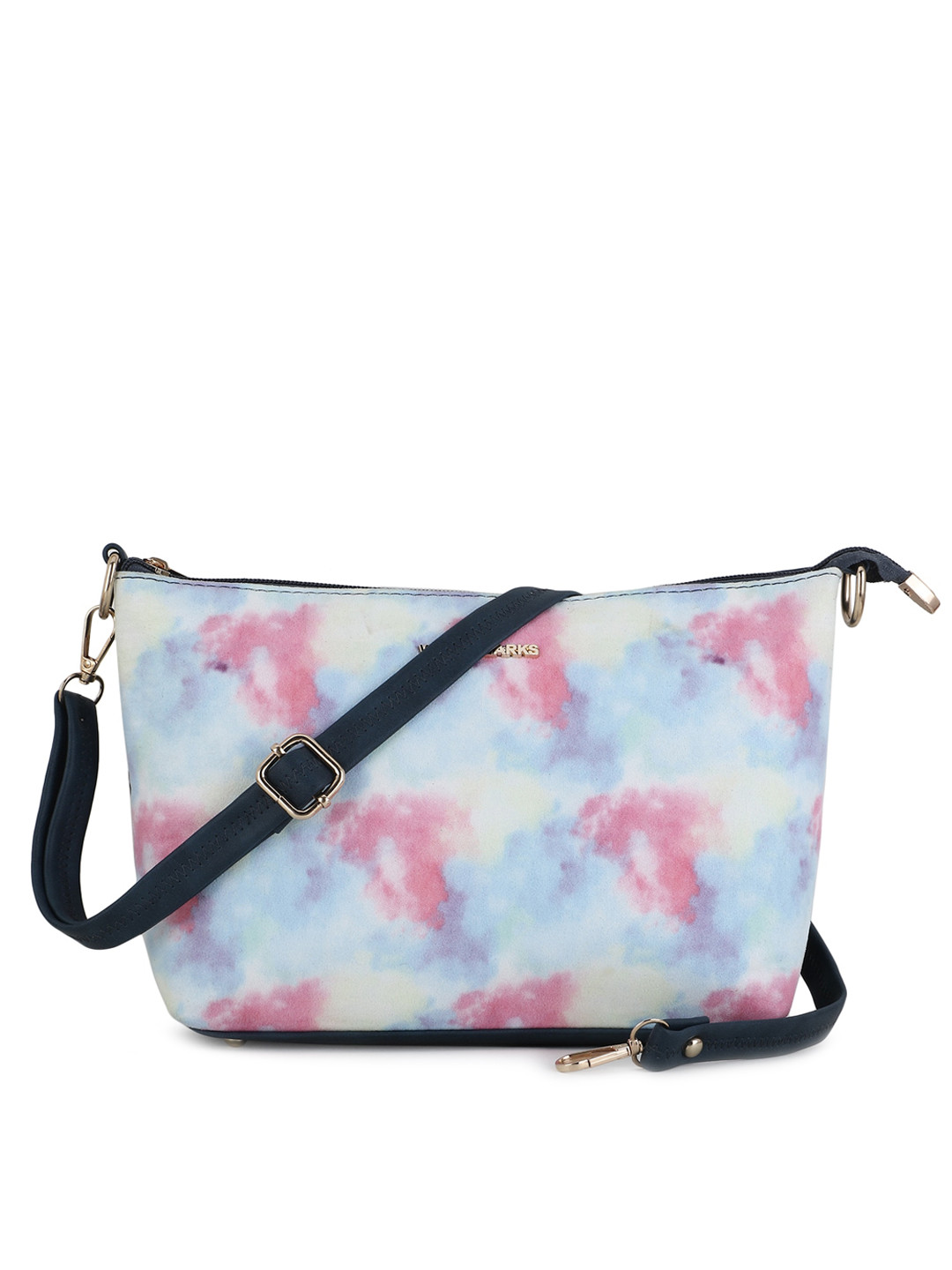 

WOMEN MARKS Blue Floral Printed PU Oversized Structured Sling Bag