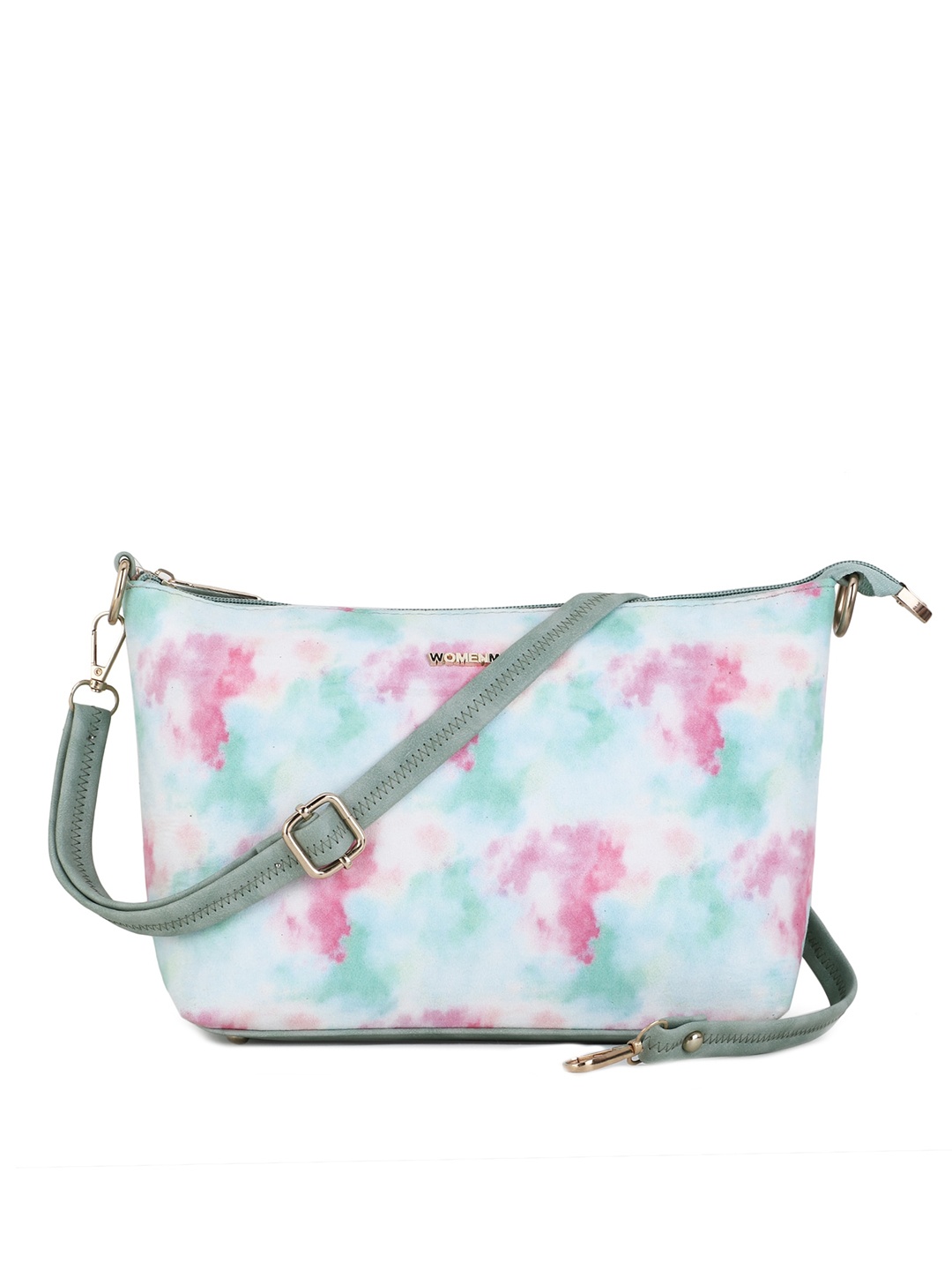 

WOMEN MARKS Blue Floral Printed PU Structured Sling Bag