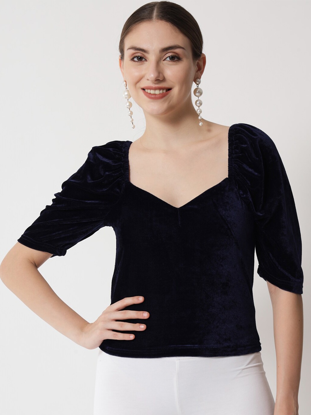 

Trend Arrest Blue Velvet Styled Back Top