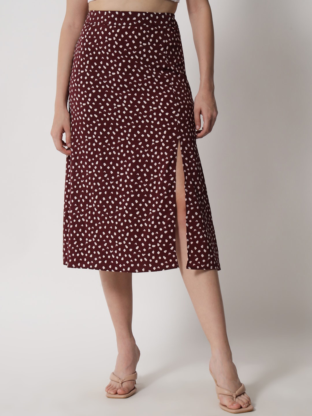 

Trend Arrest Women Maroon Printed Above-Knee A-line Skirt