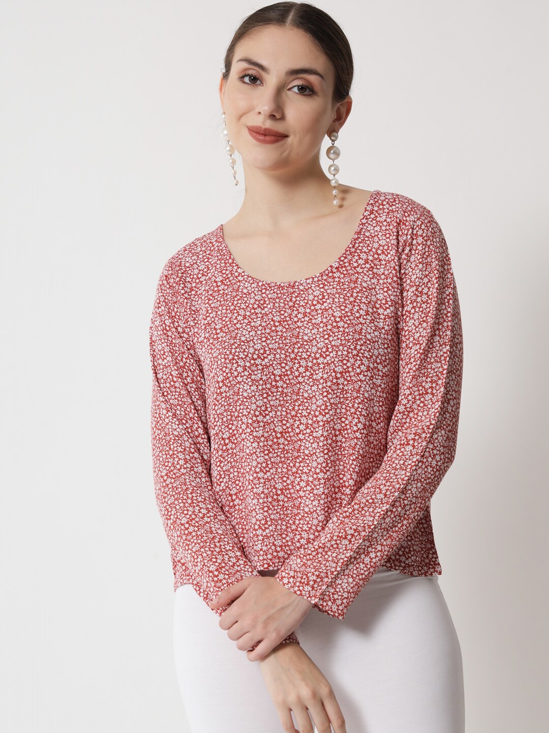 

Trend Arrest Orange Floral Print Crepe Styled Back Top