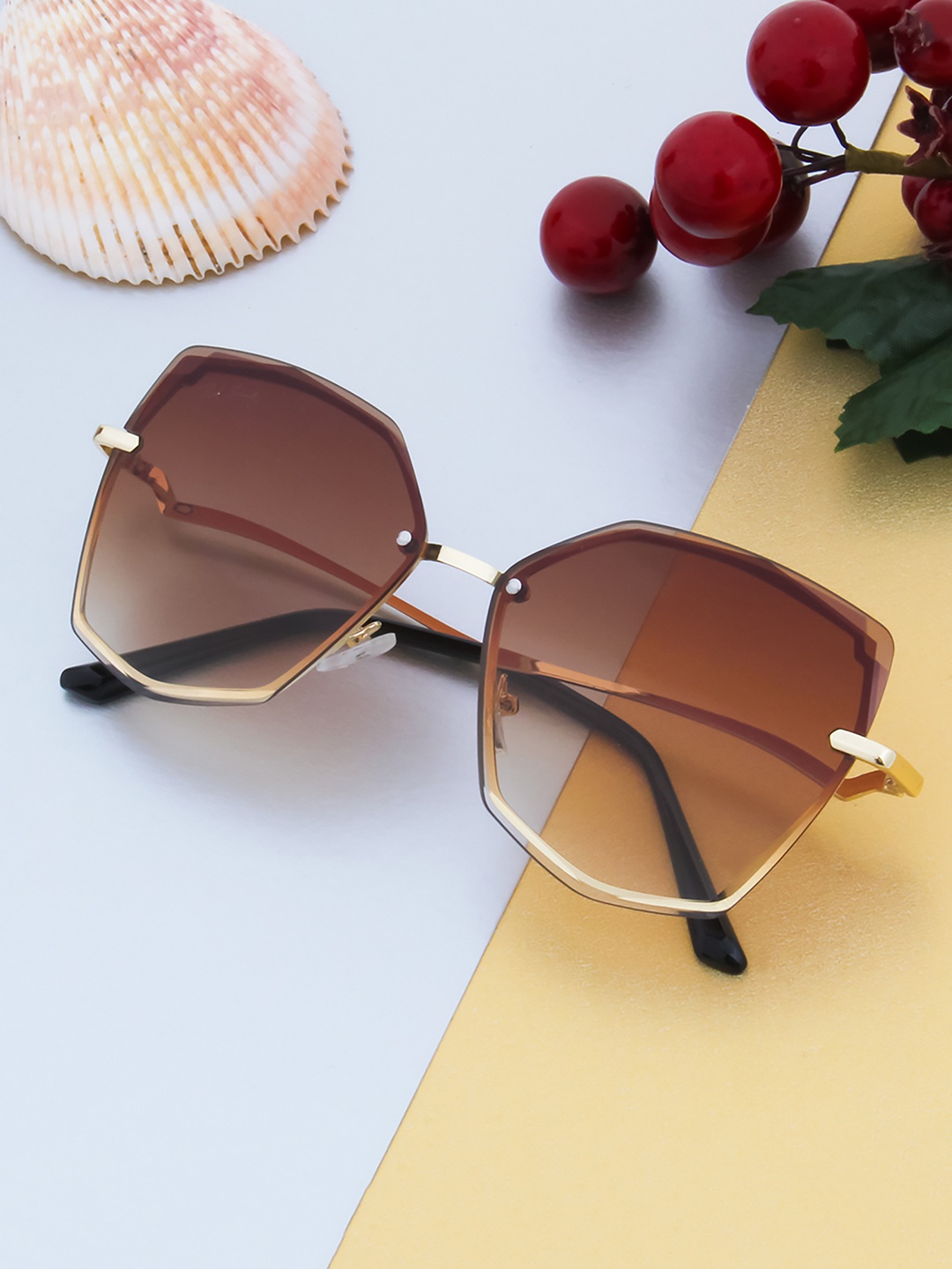 

Ted Smith Unisex Brown & Gold-Toned Lens Square Sunglasses with UV Protected Lens