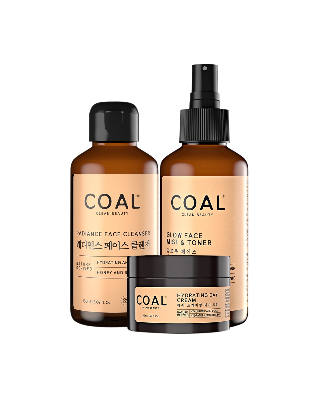 

COAL CLEAN BEAUTY Radiance Face Cleanser + Glow Face Toner + Hydrating Day Cream, Orange