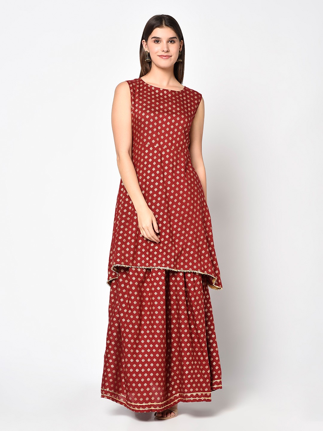 

ERISHA Women Maroon Ethnic Motifs Printed Kurta with Sharara