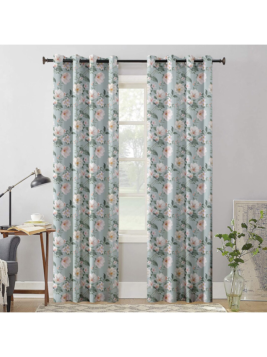 

AEROHAVEN Blue Set of 2 Floral Room Darkening Door Curtain