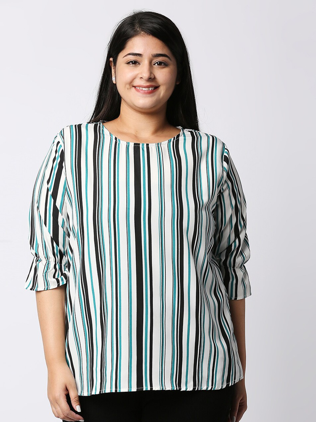 

Style Quotient Women Plus Size Striped Smart Casual Top, White