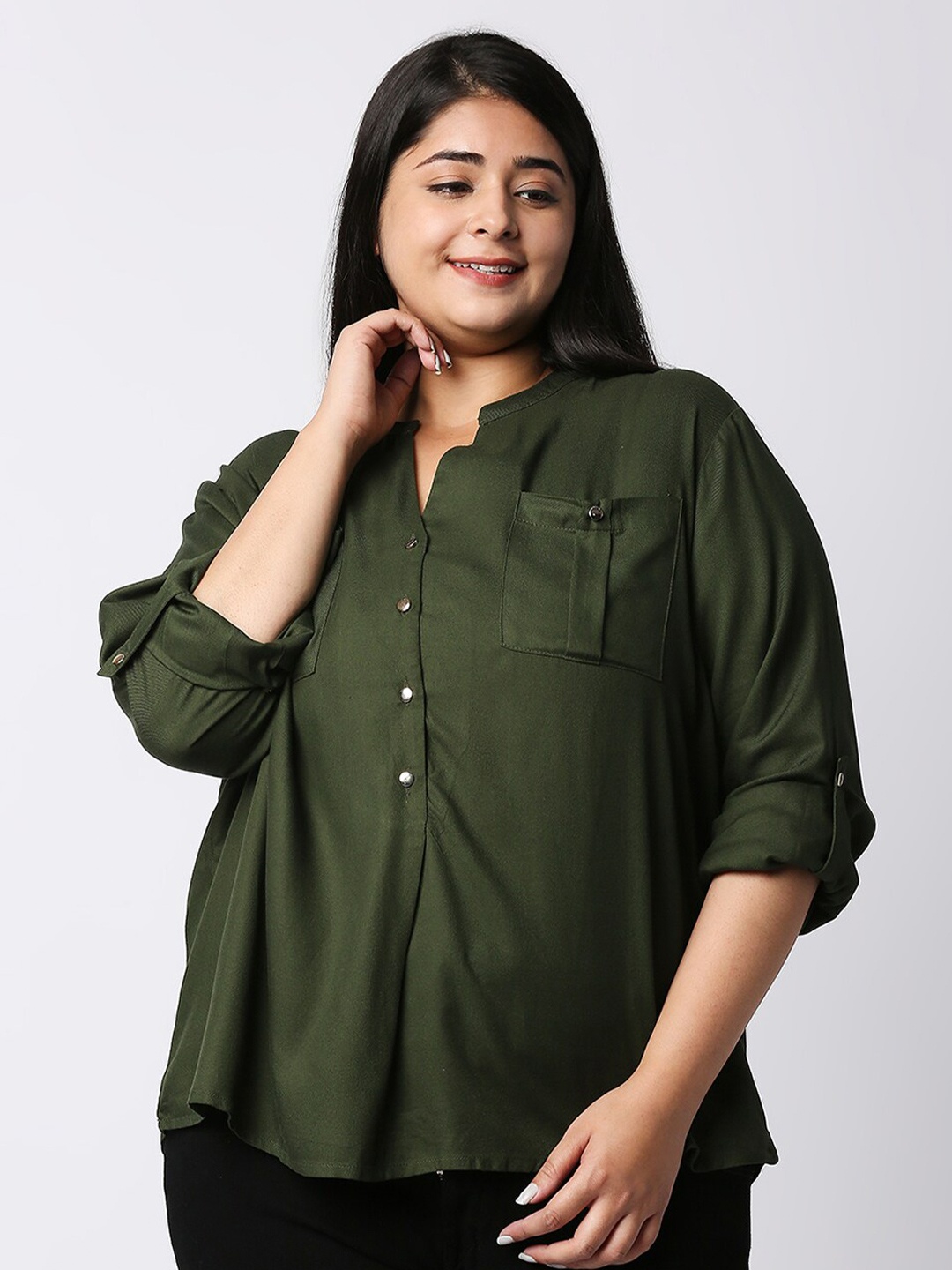 

Style Quotient Women Olive Green Plus Size Casual Shirt