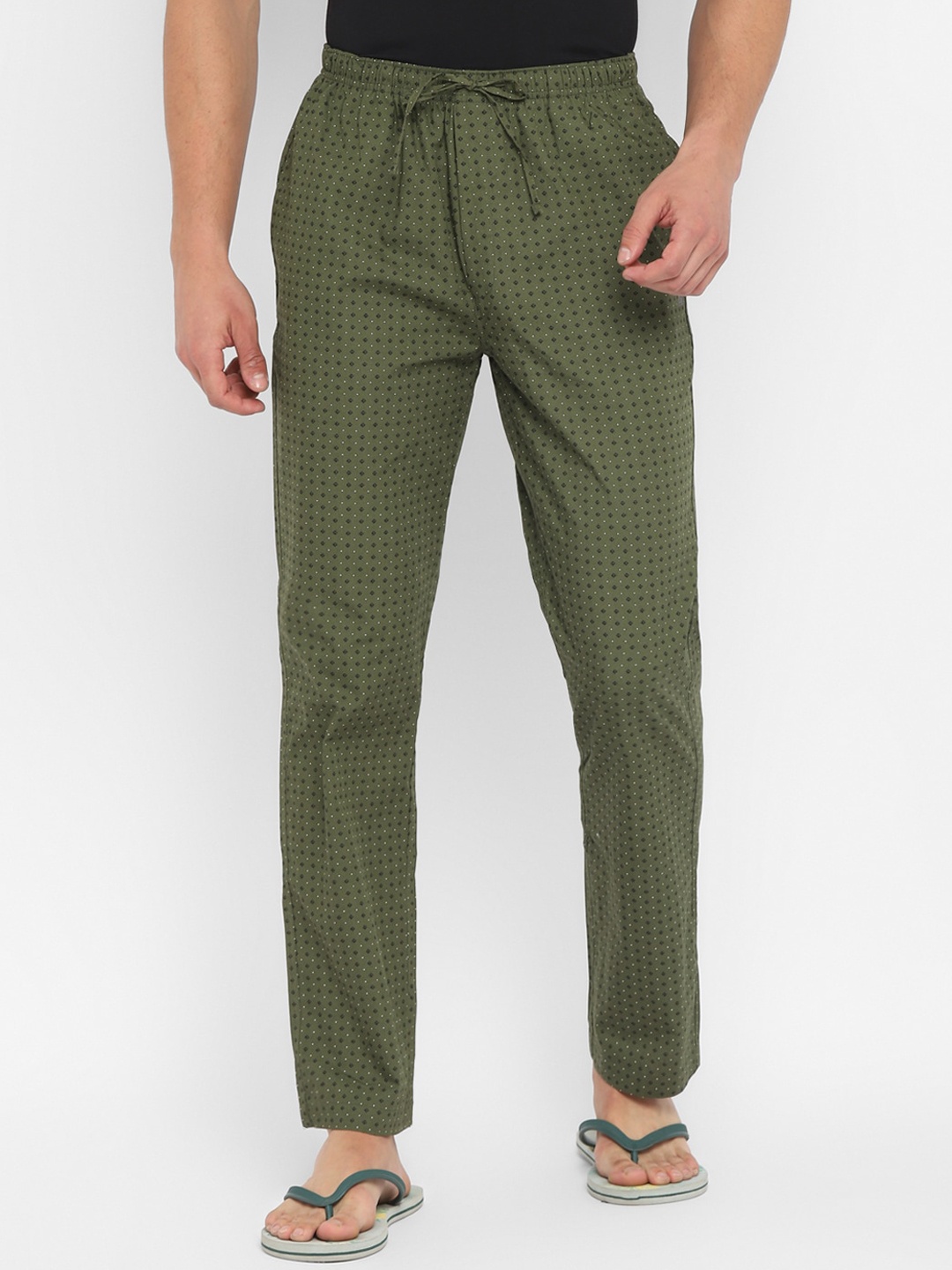 

Turtle Men Olive Green Printed Cotton Pyjamas