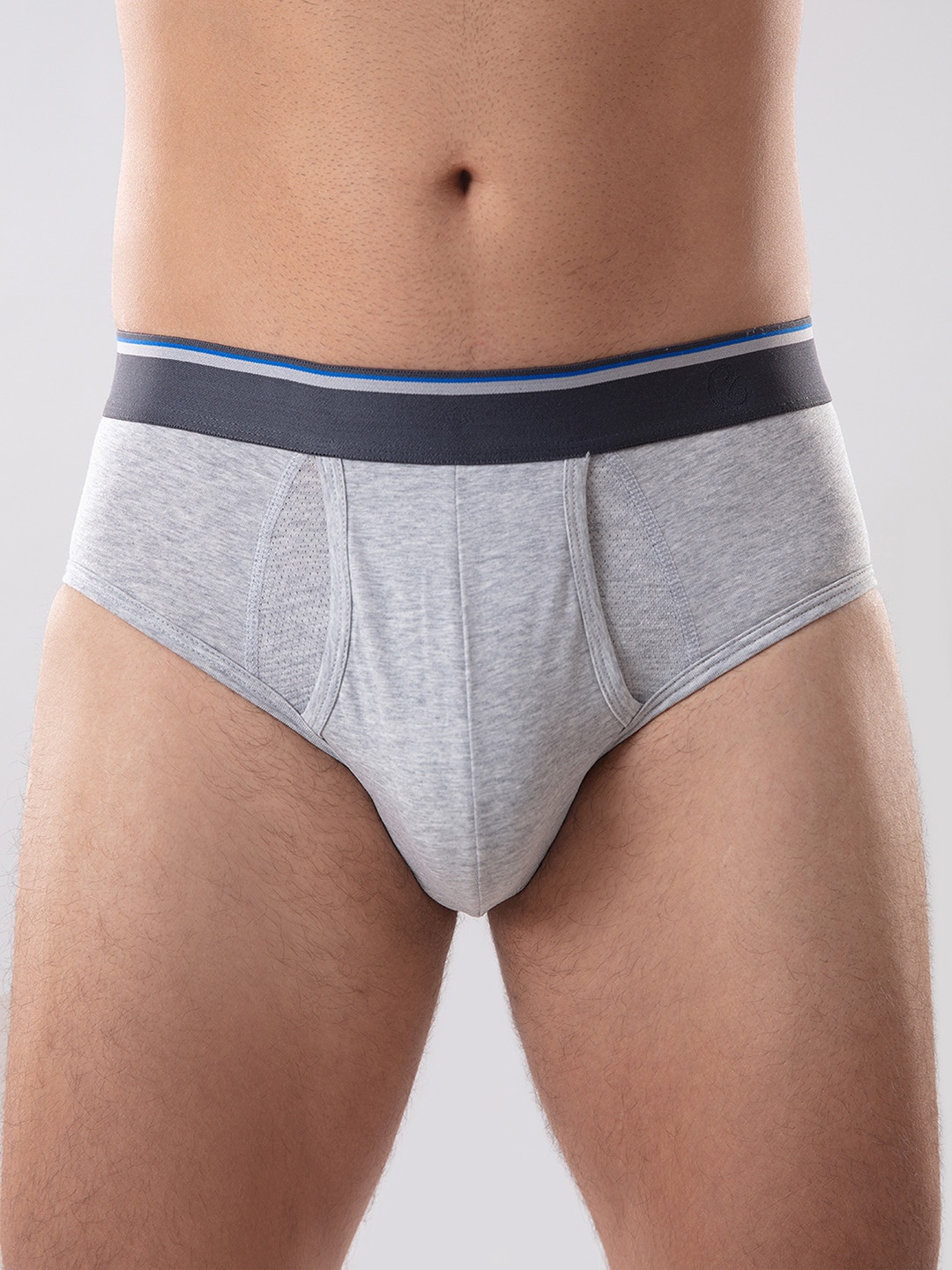 

Gloot Men Anti-Odour Butter Blend Cotton Briefs with Breathable Cool Mesh Zones, Grey melange