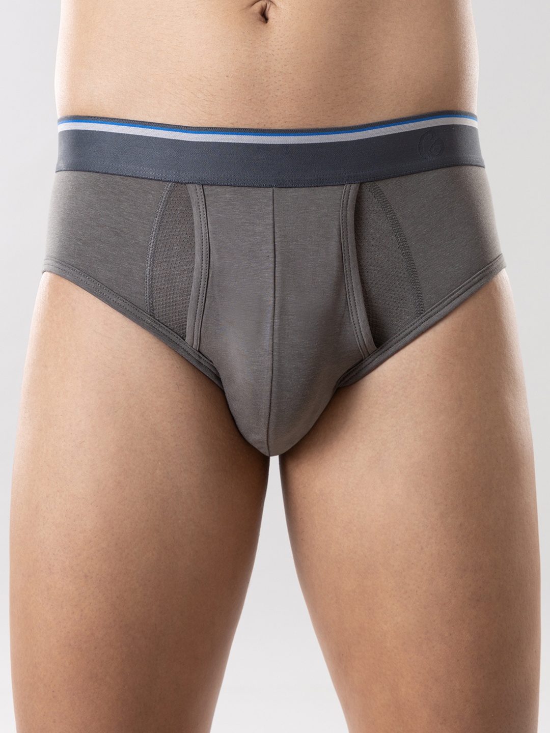 

Gloot Men Solid Cotton Anti-Odor & Cool Mesh Zone Basic Briefs GLUCTOEBR01, Grey