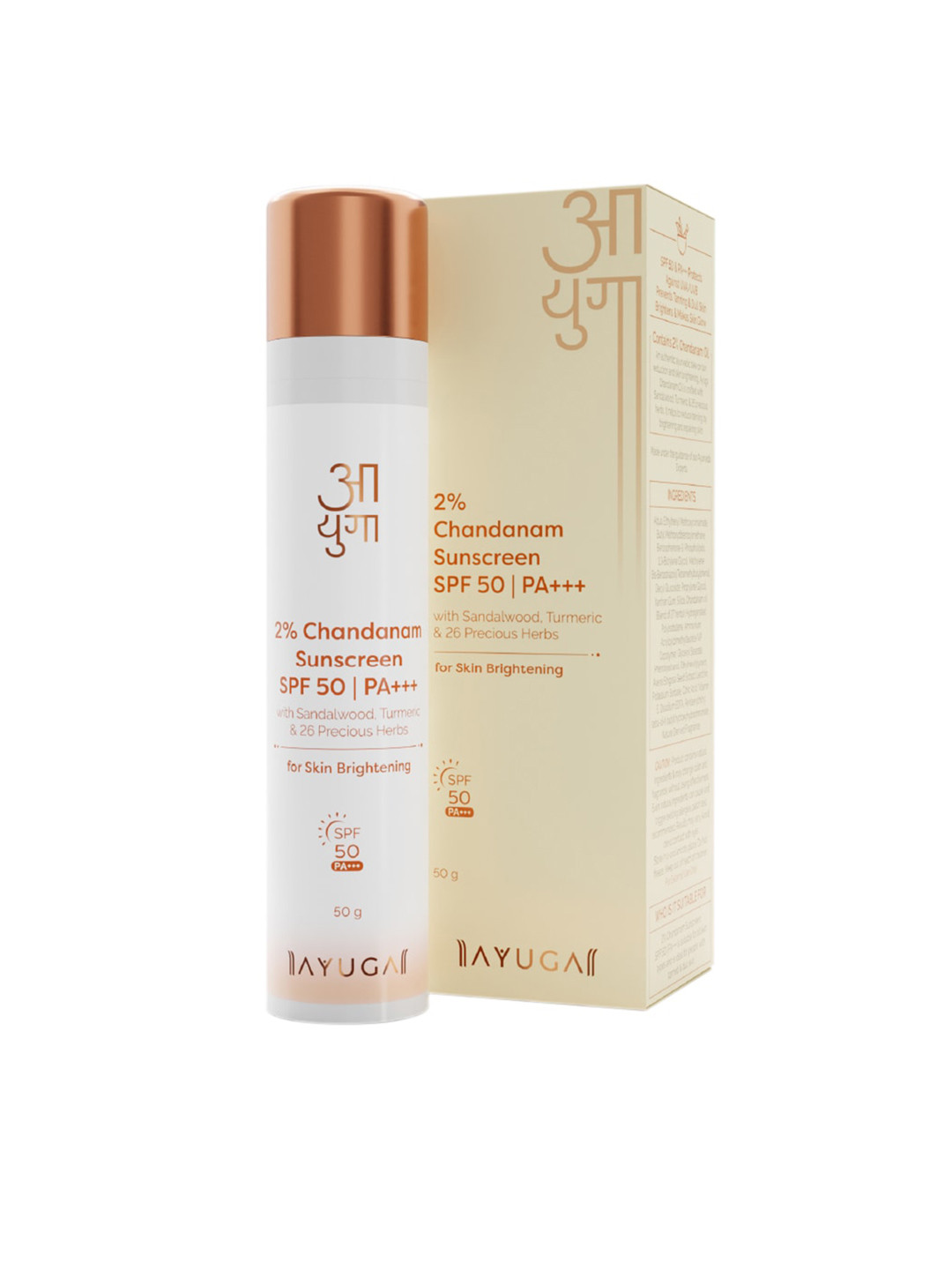 

Ayuga 2% Chandanam SPF 50 PA+++ Sunscreen with Turmeric for Skin Brightening - 50 g, White