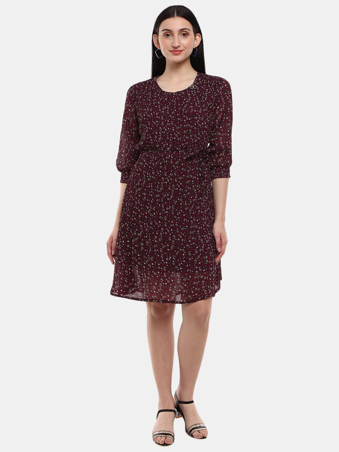 

V-Mart Magenta Floral Satin Dress