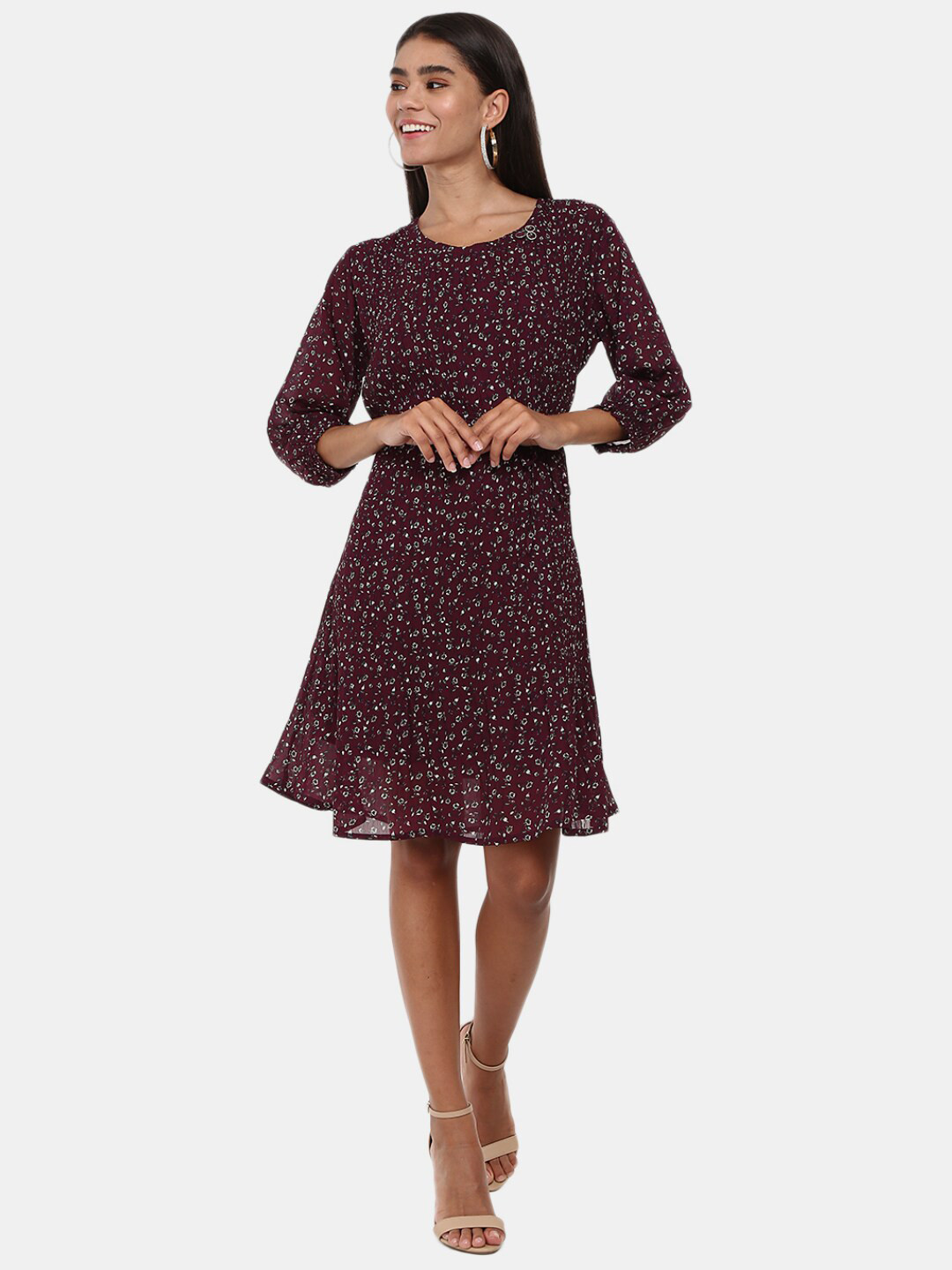

V-Mart womens Magenta Floral Satin Dress