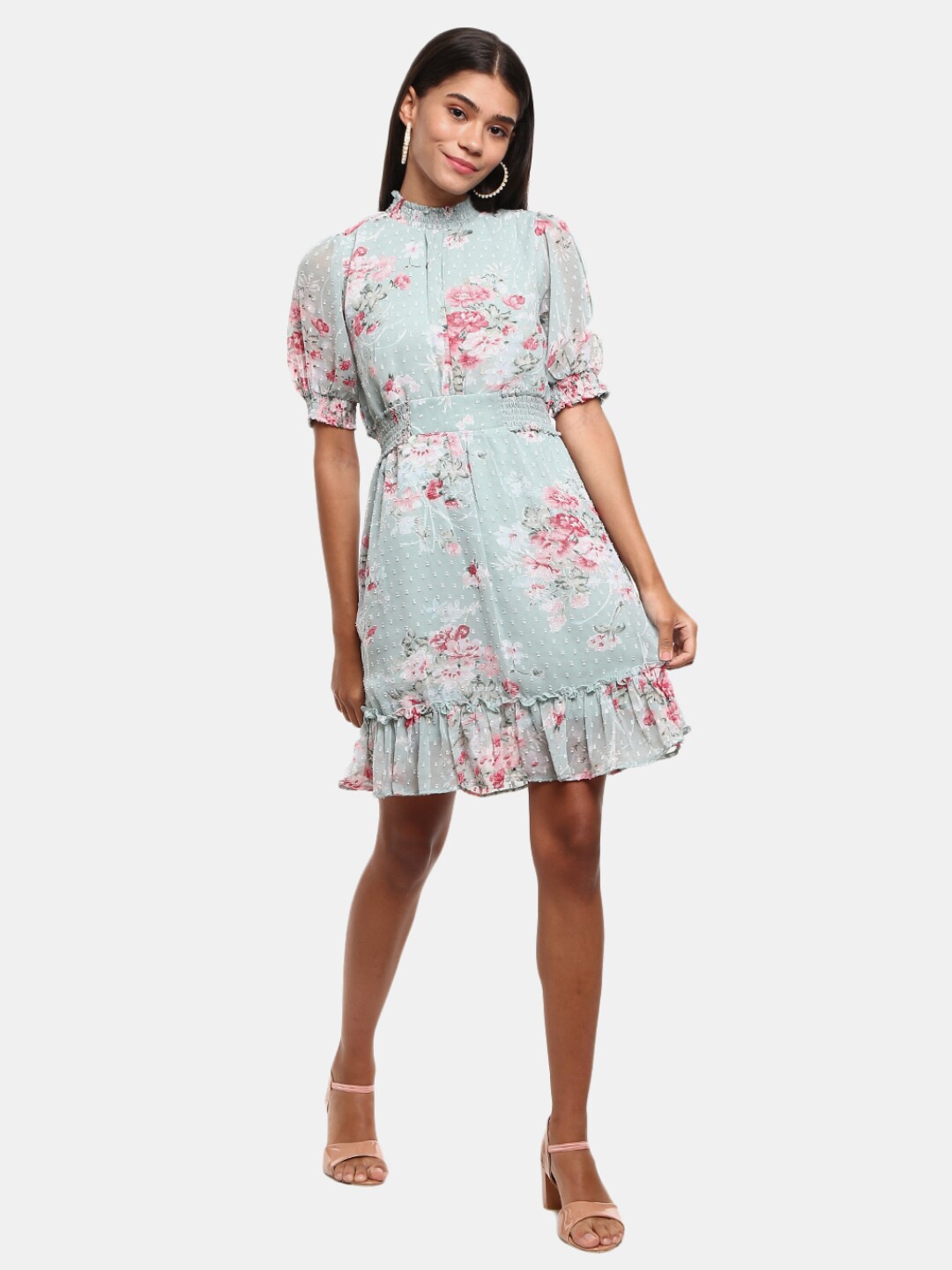 

V-Mart Women Green Floral Printed Satin Dress