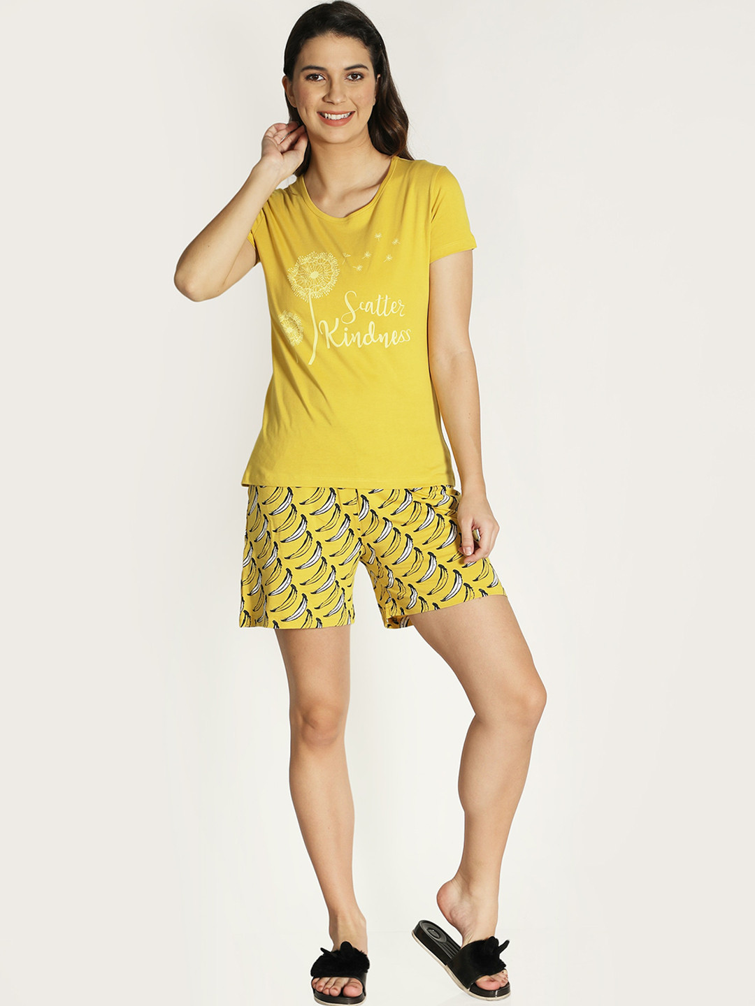 

CLUB A9 Women Mustard Printed Night suit
