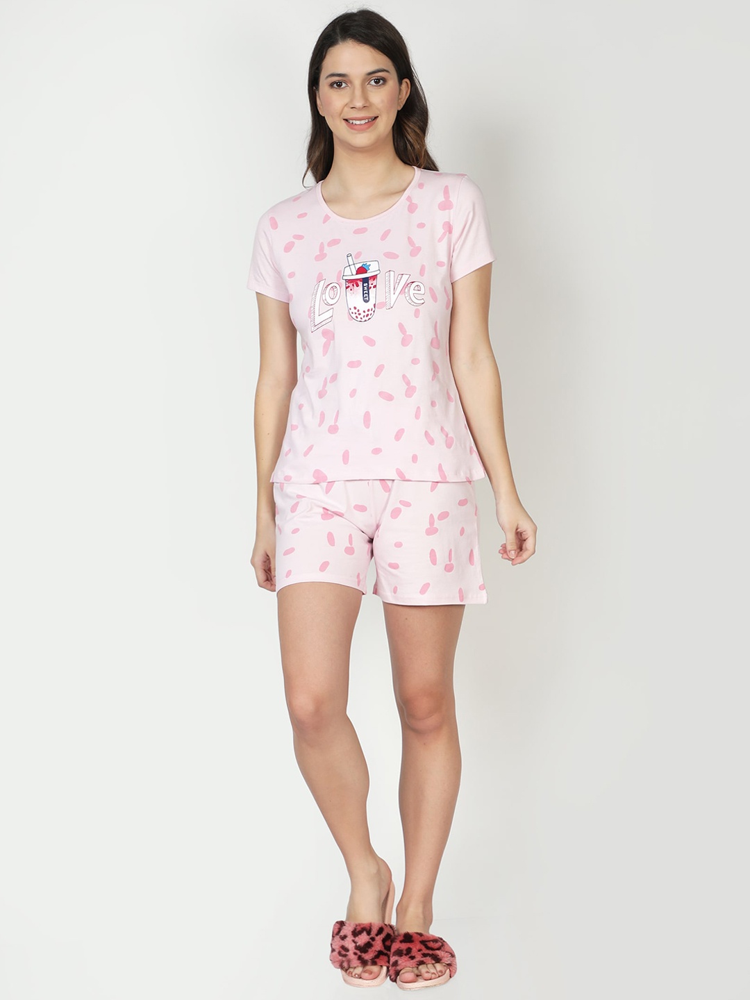 

CLUB A9 Women Pink Printed Night suit