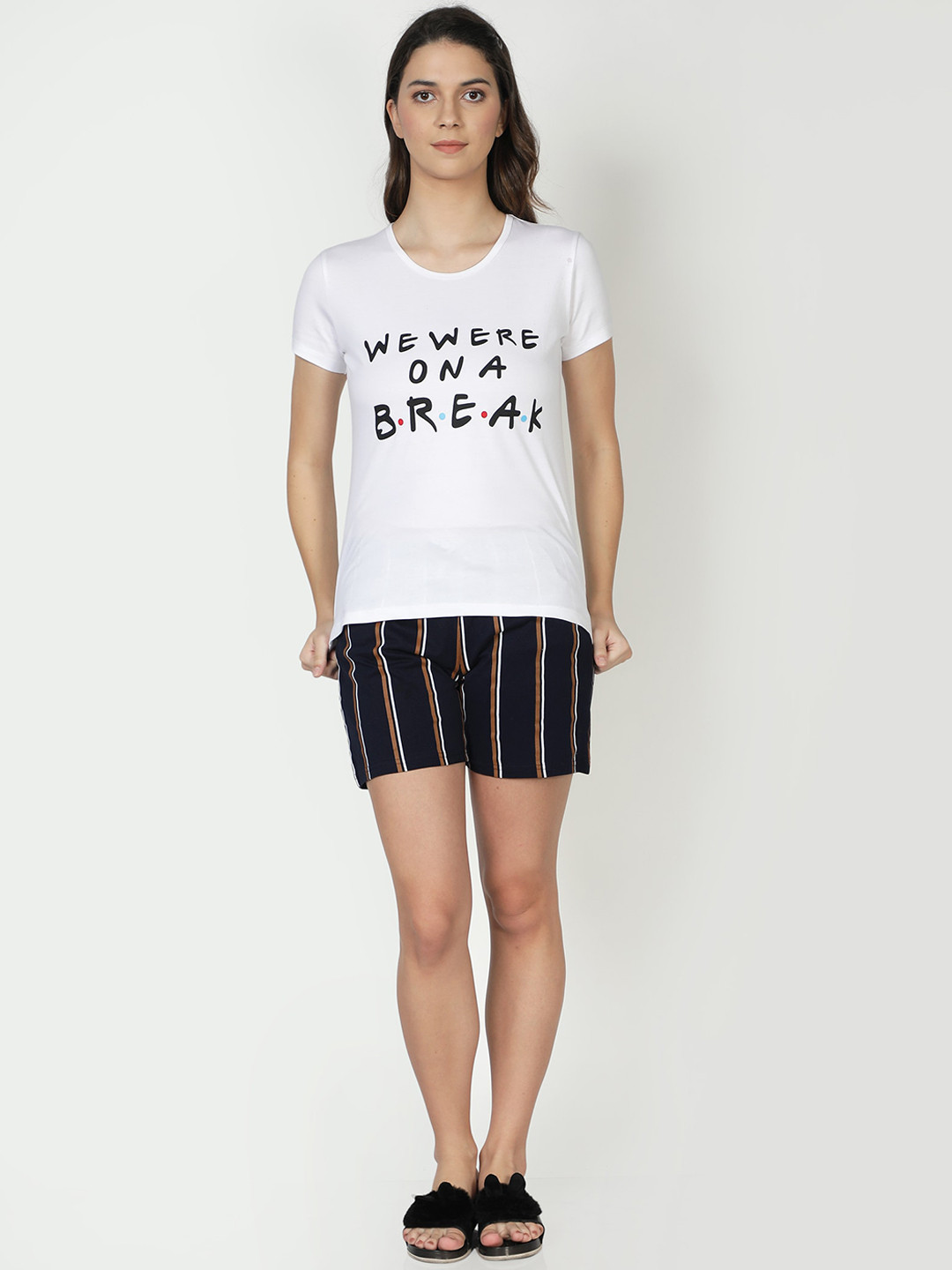 

CLUB A9 Women White & Black Printed Night suit