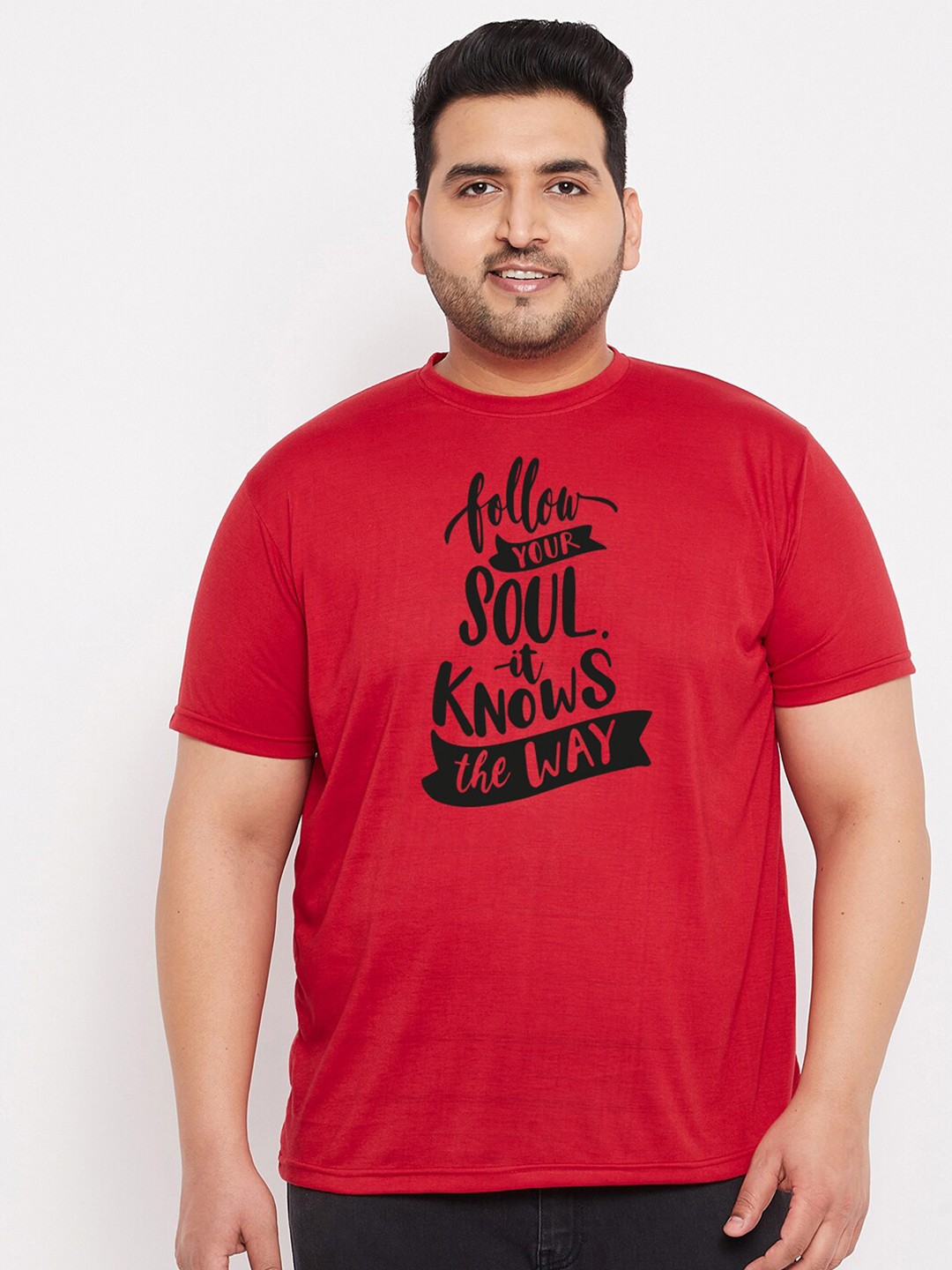 

bigbanana Men Plus Size Red Typography Printed T-shirt