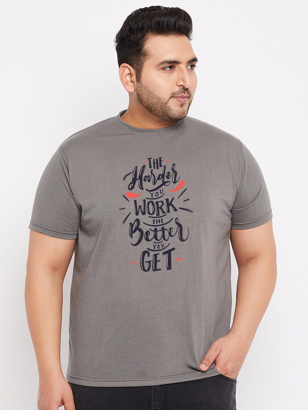 

bigbanana Men Plus Size Grey Typography Printed T-shirt