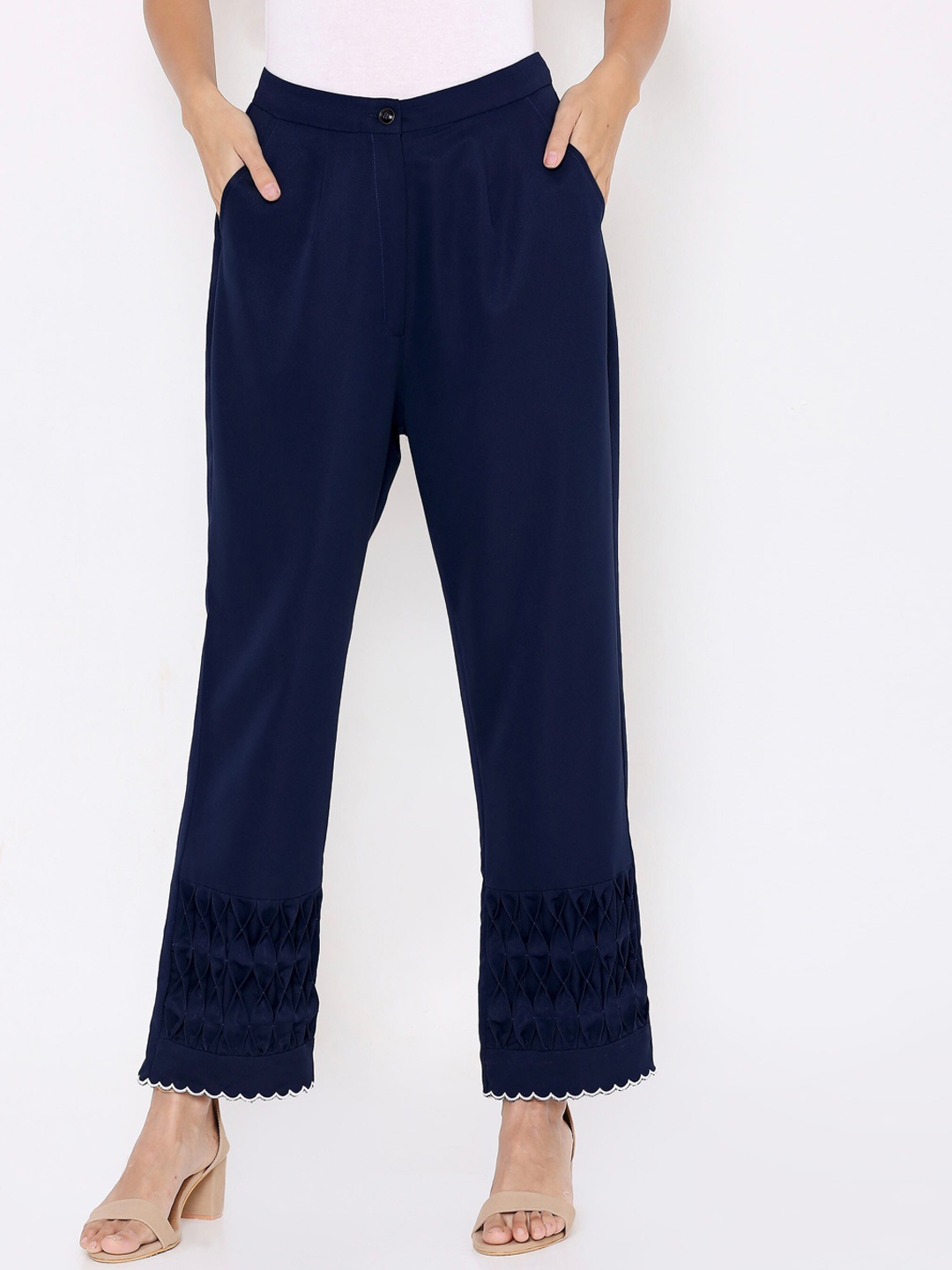 

aturabi Women's Navy Blue Relaxed Trousers