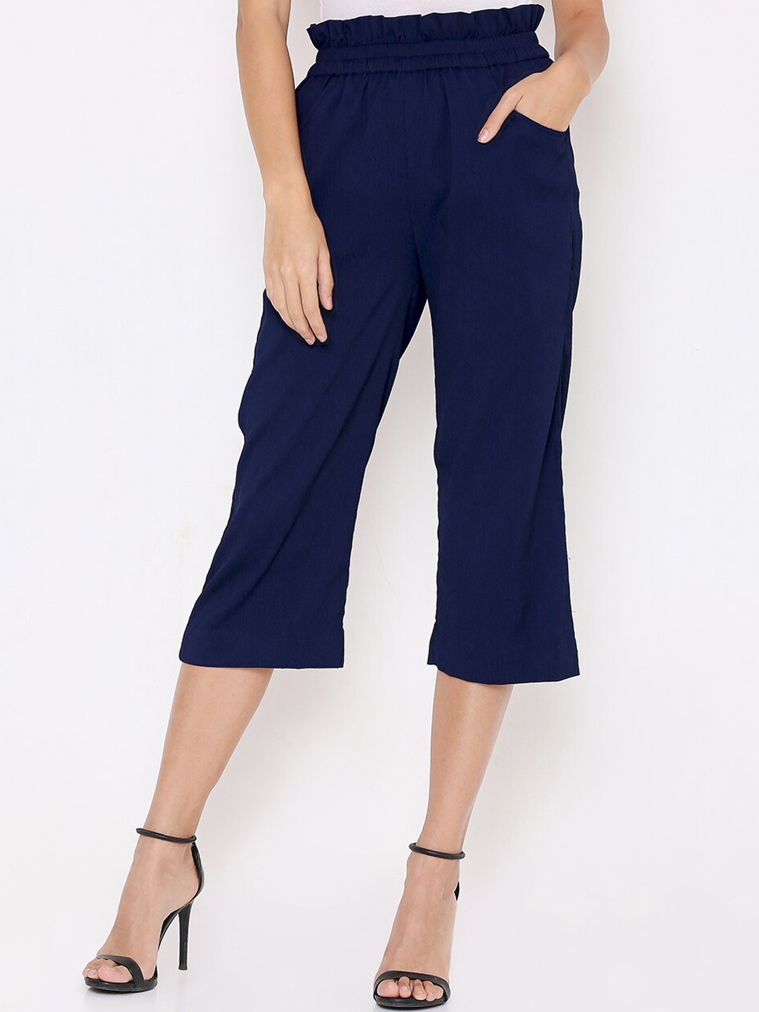 

aturabi Women's Blue Relaxed High-Rise Culottes Trousers