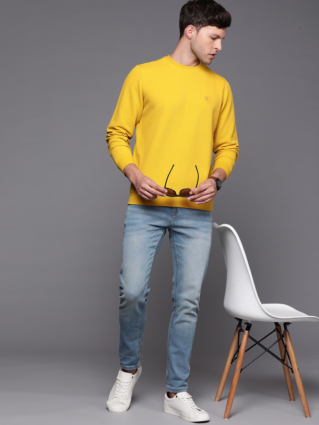 

Louis Philippe Men Mustard Yellow Textured Sweatshirt