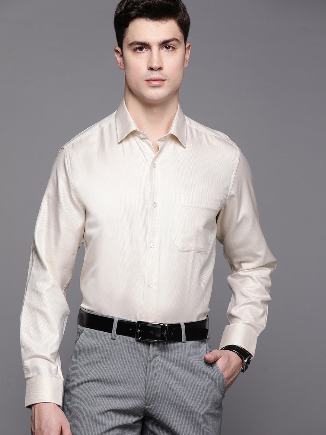 

Louis Philippe Premium Cotton Slim Fit Opaque Formal Shirt, Beige