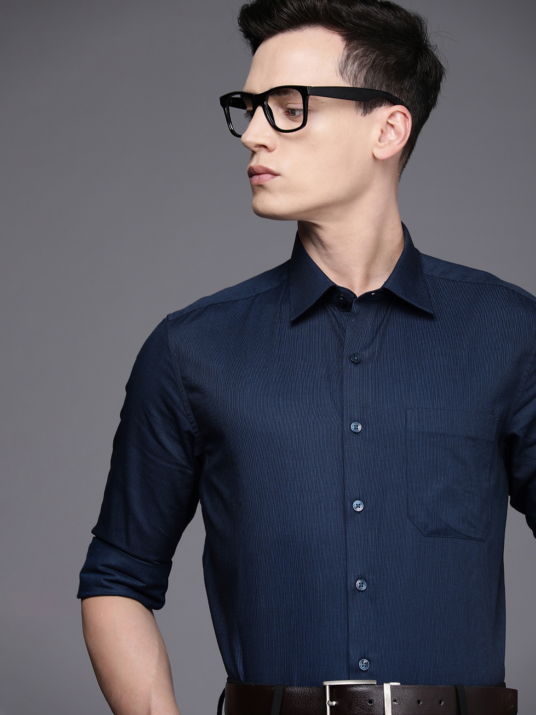 

Louis Philippe Men Navy Blue Slim Fit Textured Formal Shirt