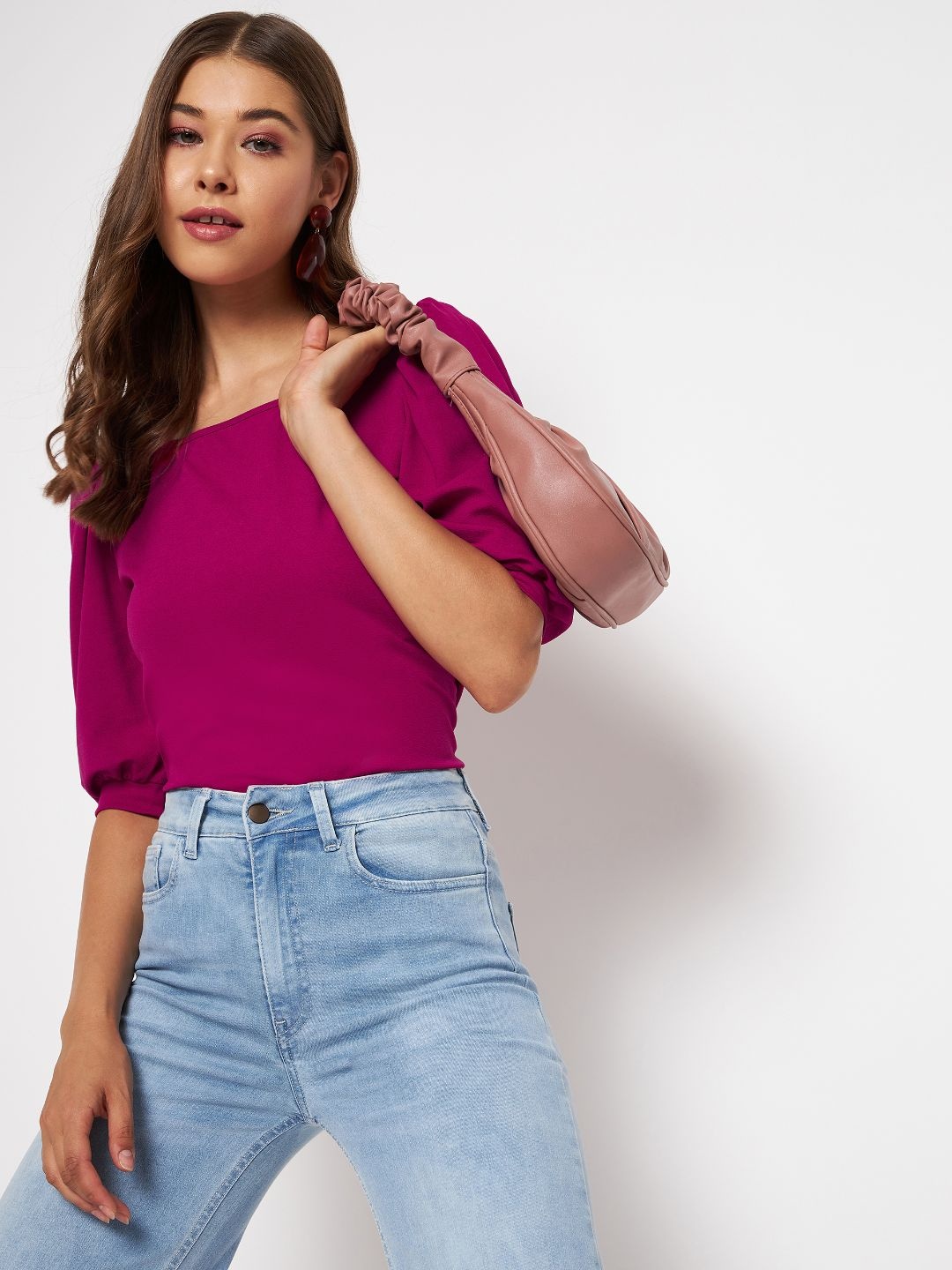 

Uptownie Lite Women Stretchable Round Neck Top, Fuchsia