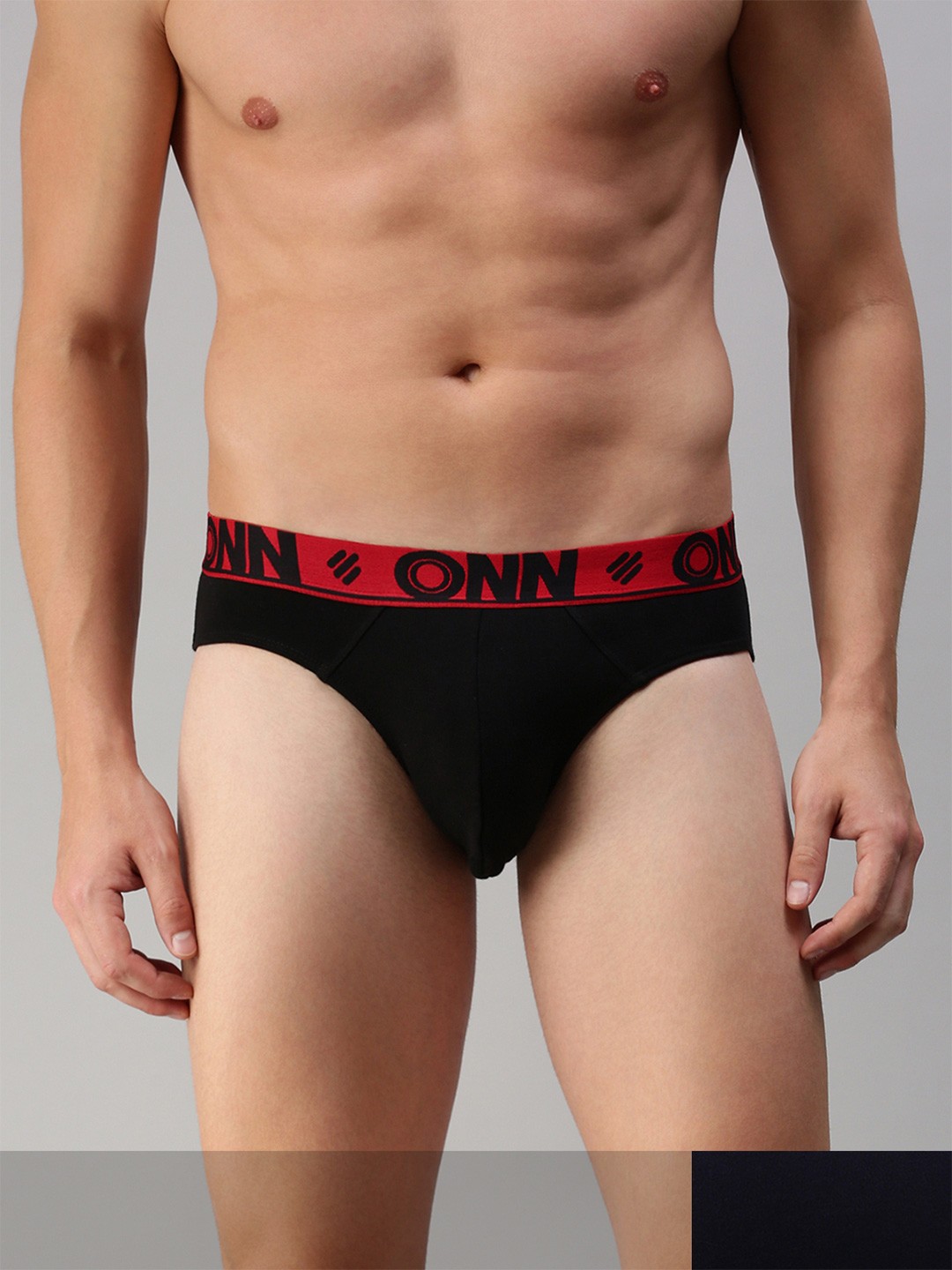 

ONN Men Pack Of 2 Black & Navy Blue Solid Basic Briefs