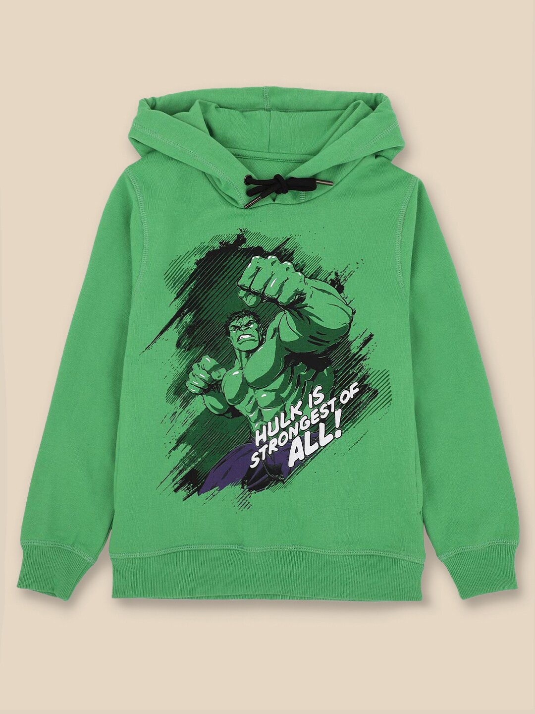 

Kids Ville Boys Green Hulk Printed Hooded Sweatshirts