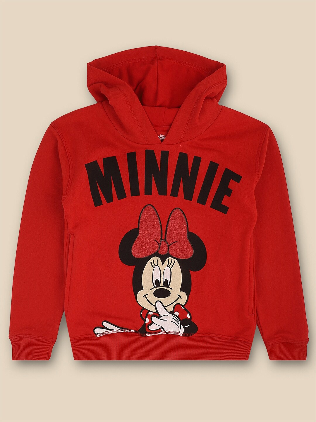 

Kids Ville Girls Red Mickey & Friends Printed Hooded Sweatshirts