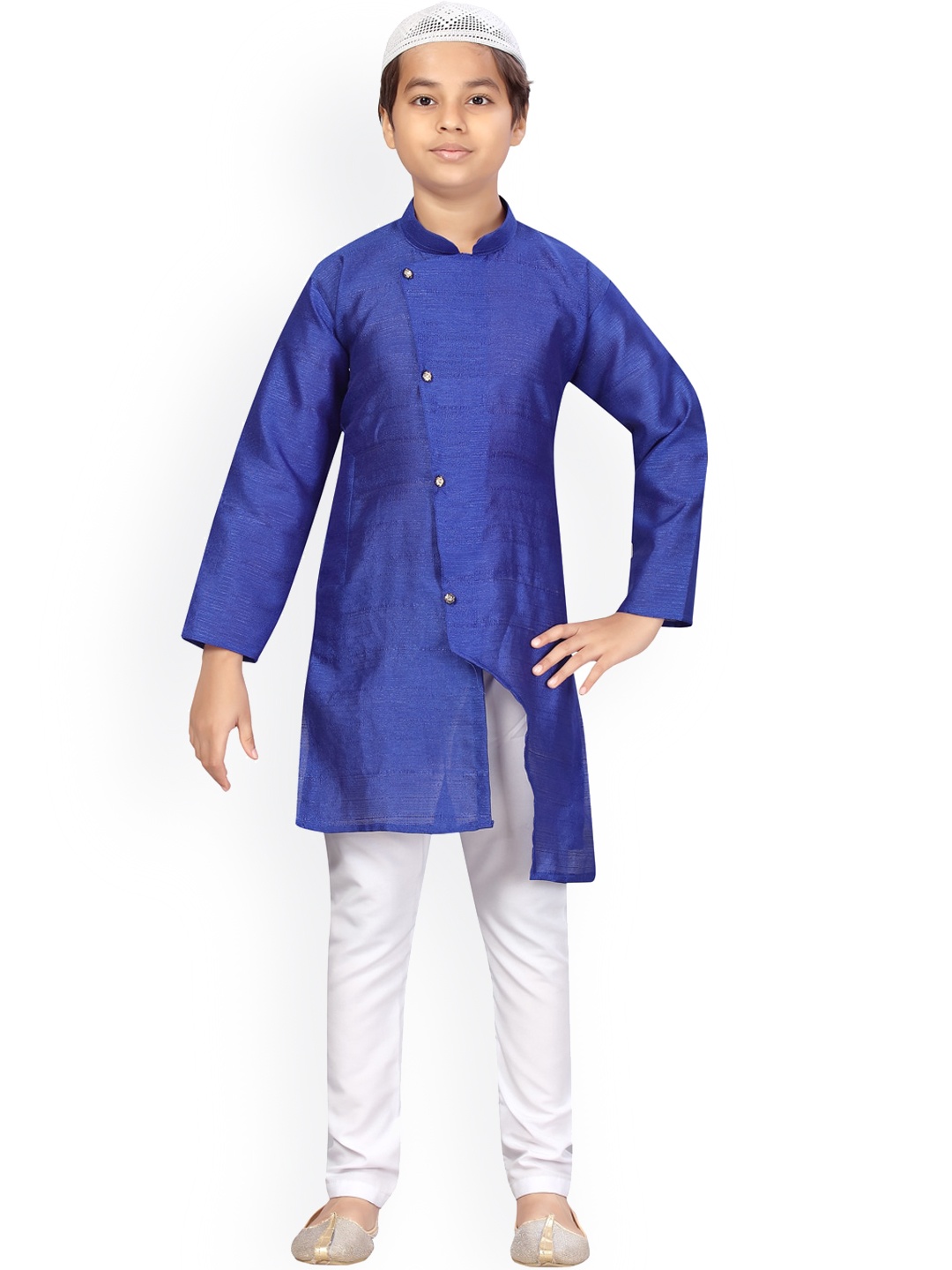 

Aarika Kids-Boys Blue Pure Silk Kurta with Pyjamas With Cap
