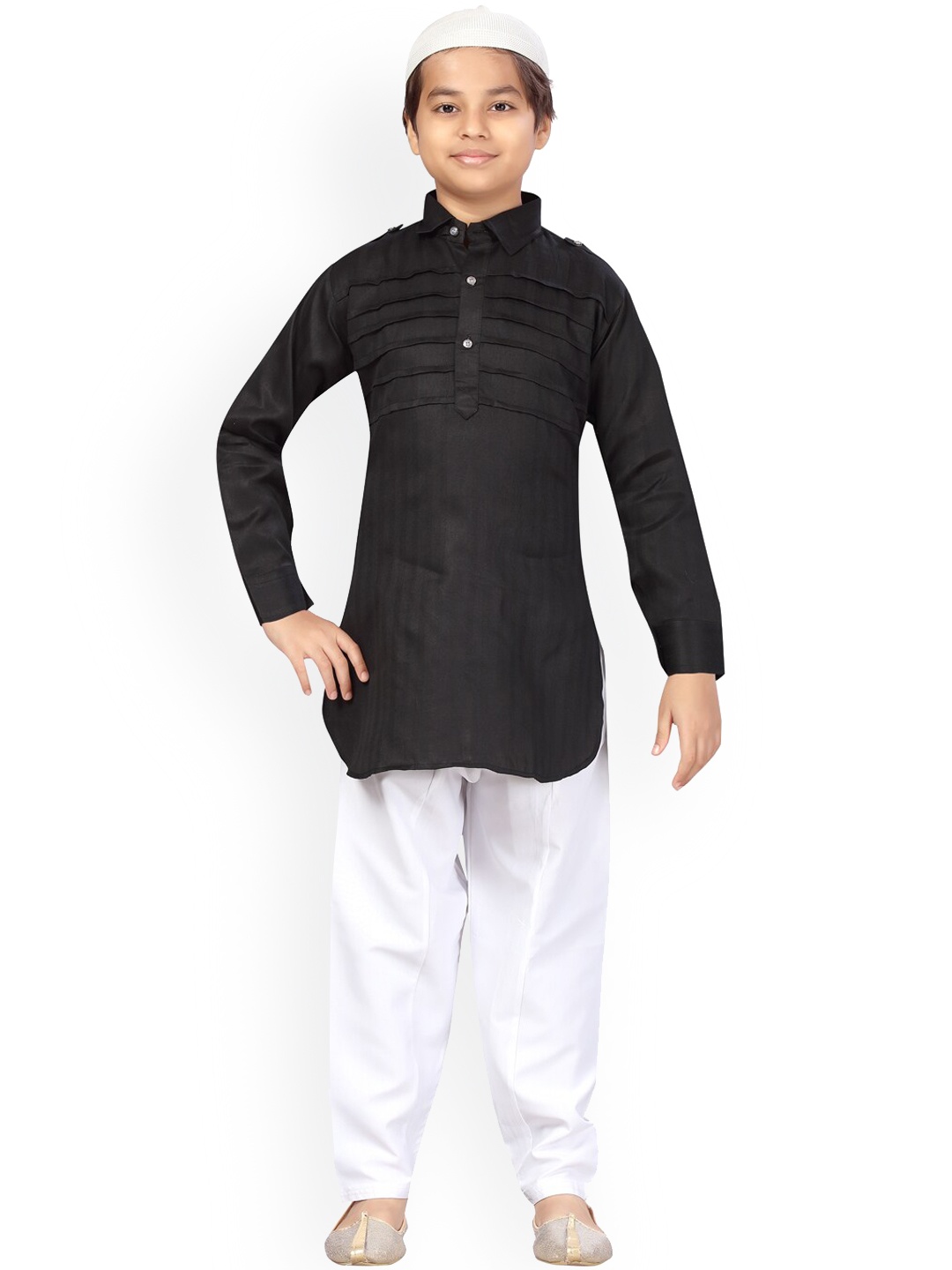 

Aarika Boys Black Angrakha Pure Cotton Kurta with Pyjamas