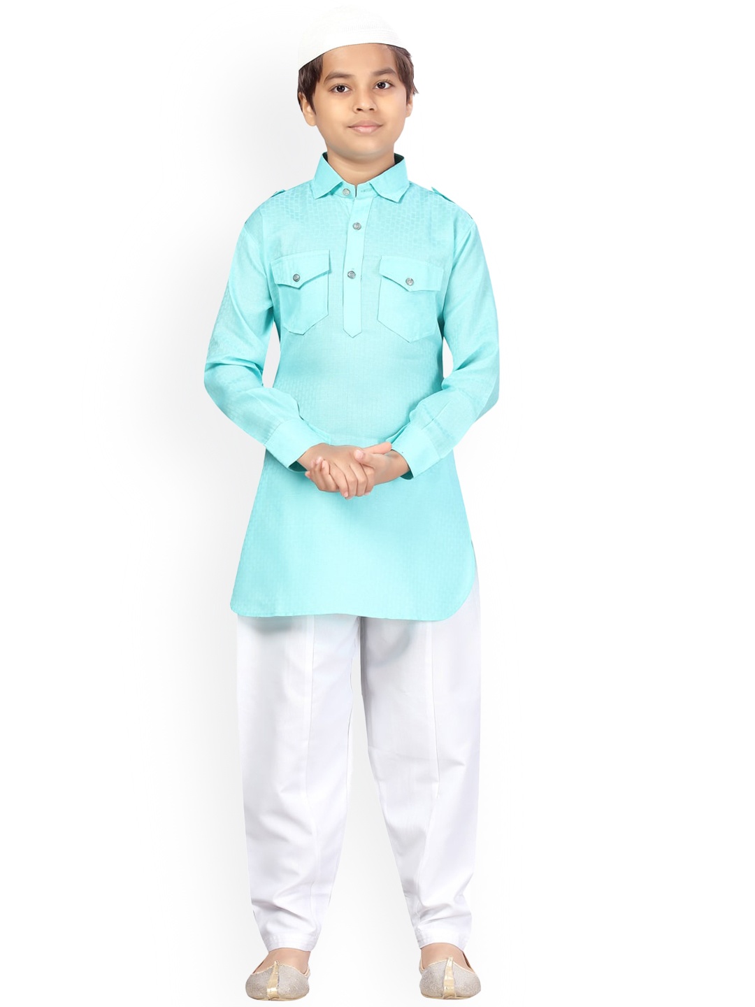 

Aarika Boys Turquoise Blue Pure Cotton Kurta with Pyjamas