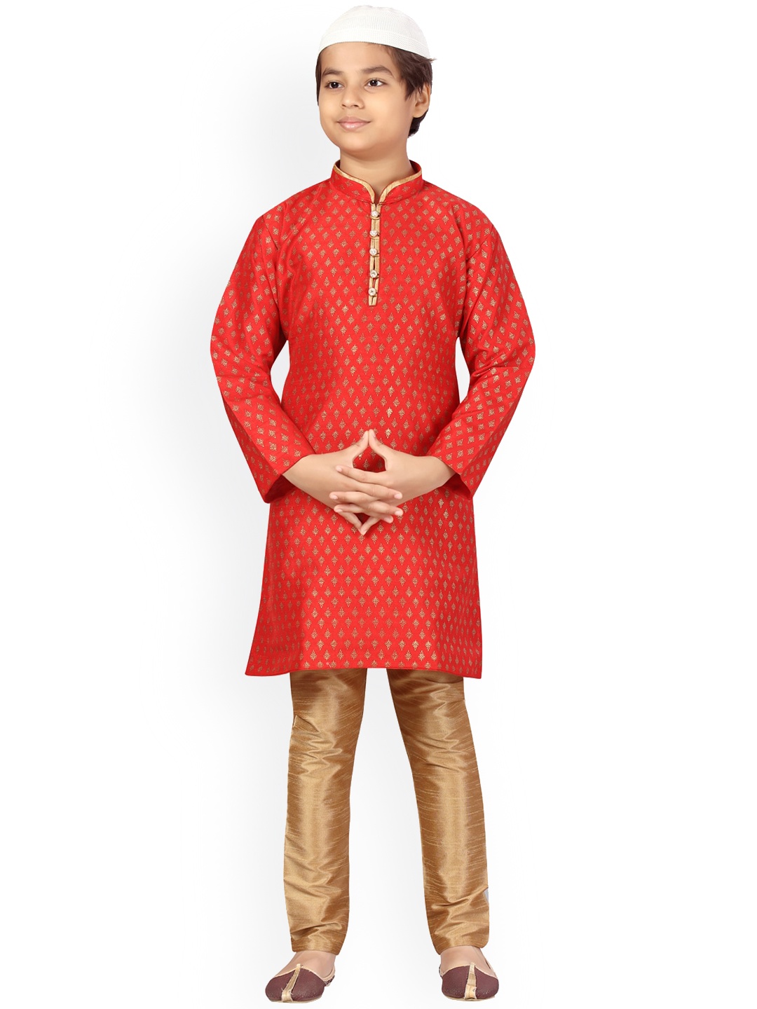 

Aarika Boys Red Ethnic Motifs Pure Silk Kurta with Pyjamas