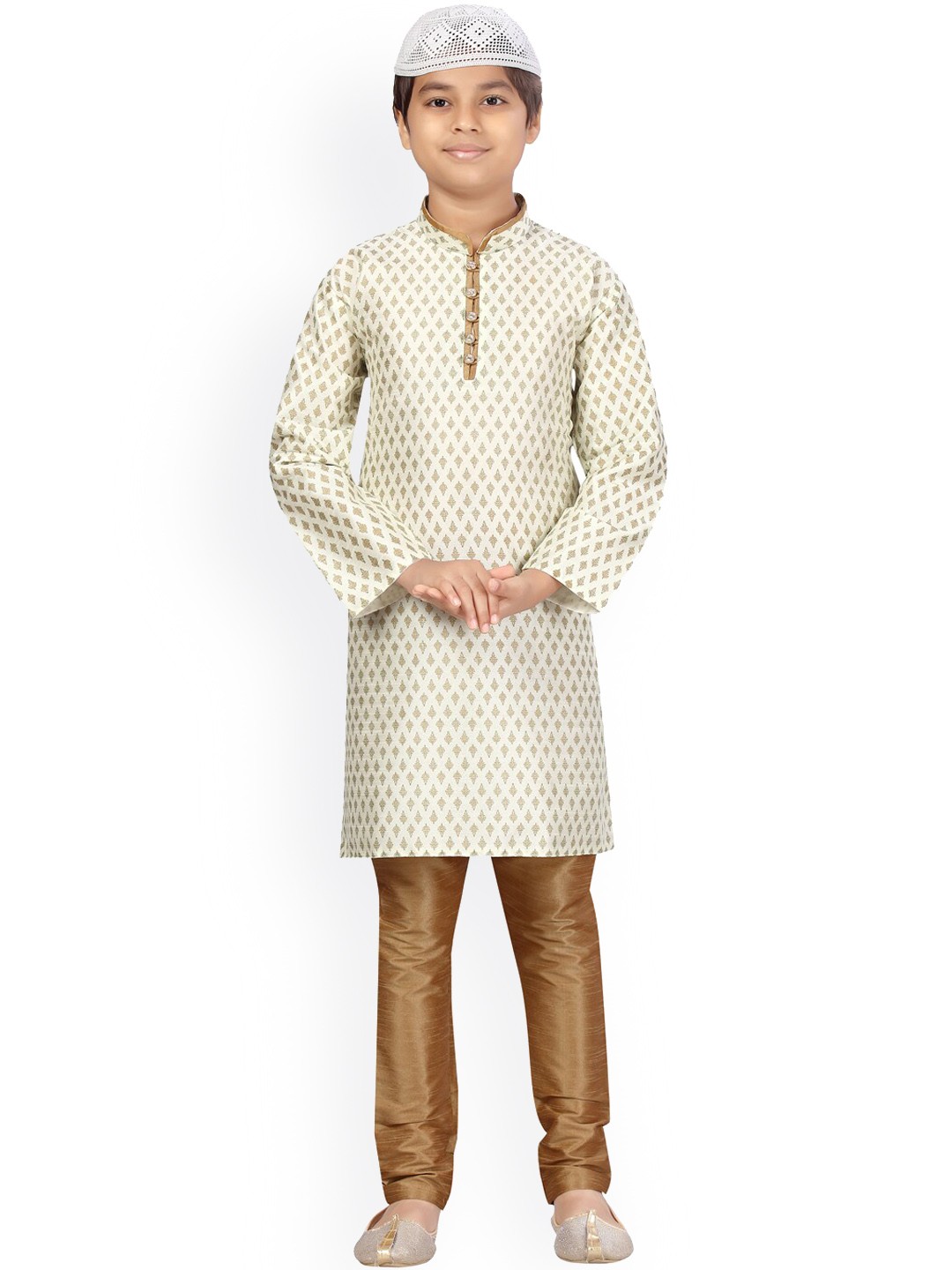 

Aarika Boys Cream-Coloured Pure Silk Kurta with Pyjamas