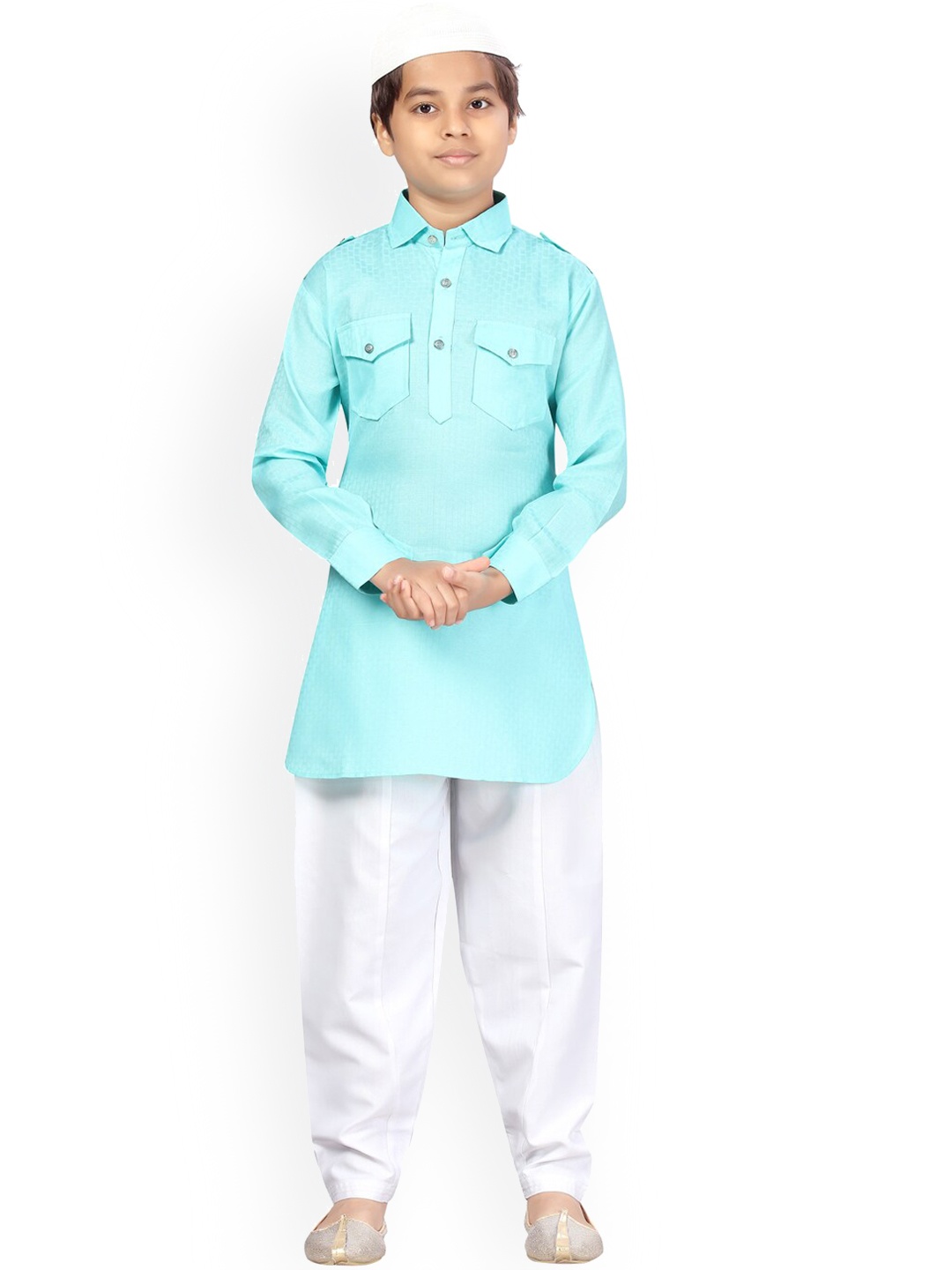 

Aarika Boys Turquoise Blue Pure Cotton Kurta with Pyjamas