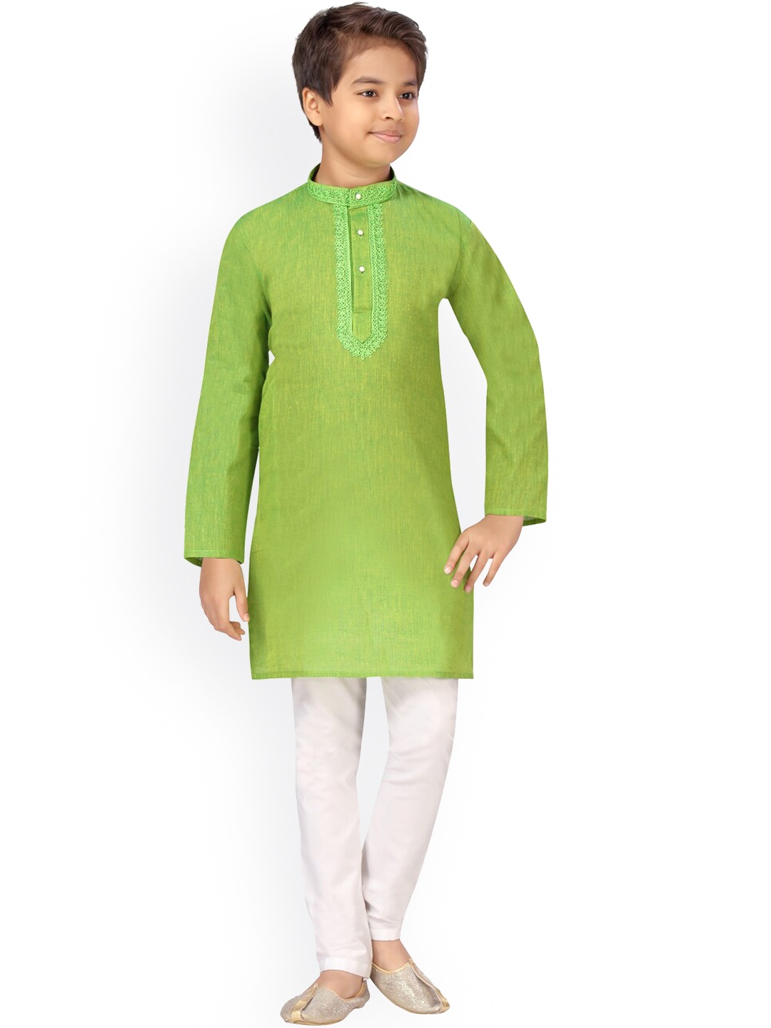 

Aarika Boys Green Embroidered Cotton Kurta with Pyjamas