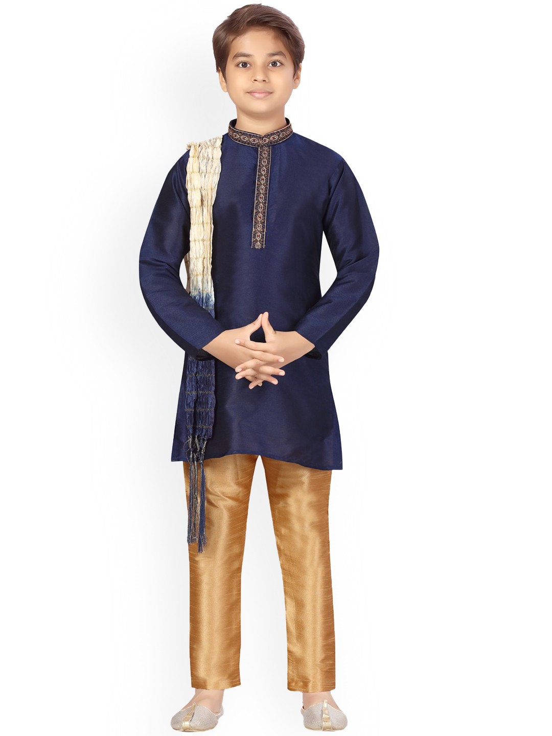 

Aarika Boys Navy Blue Pure Silk Kurta with Pyjamas