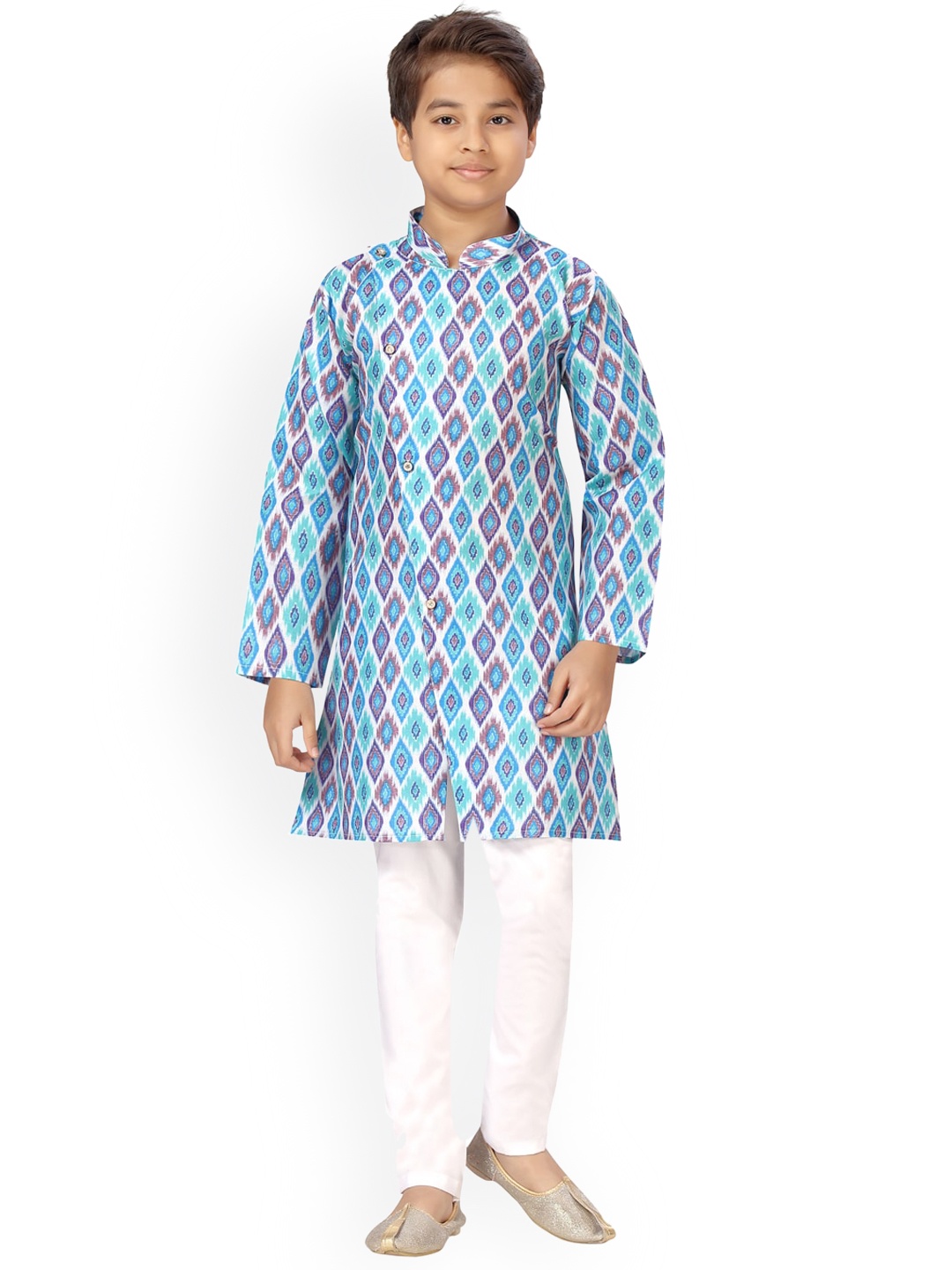 

Aarika Boys Blue Ethnic Motifs Printed Pure Cotton Kurta with Pyjamas