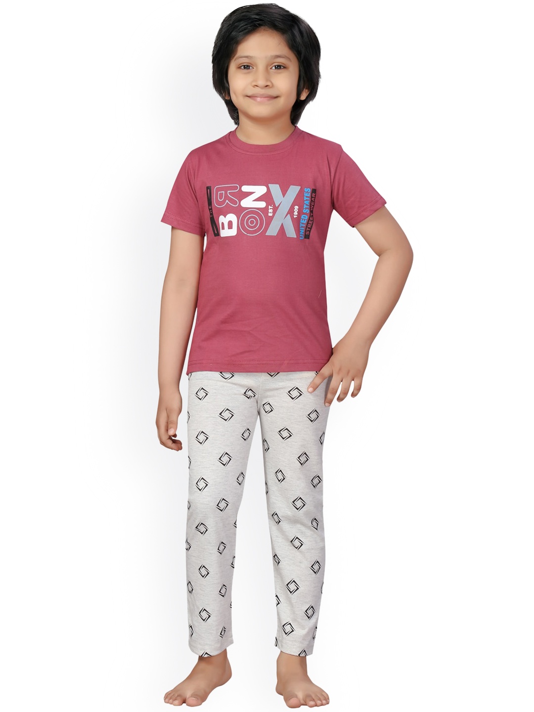

Aarika Boys Pink & Grey Printed Night suit