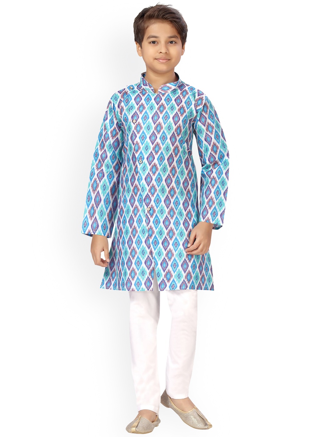 

Aarika Boys Blue Ethnic Motifs Printed Pure Cotton Kurta with Pyjamas