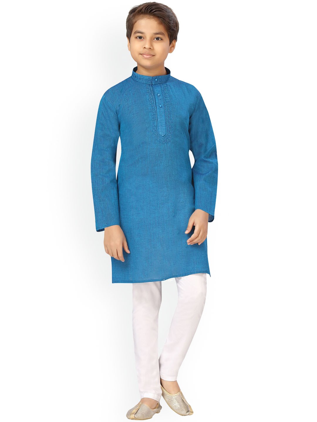 

Aarika Boys Blue Angrakha Pure Cotton Kurta with Pyjamas